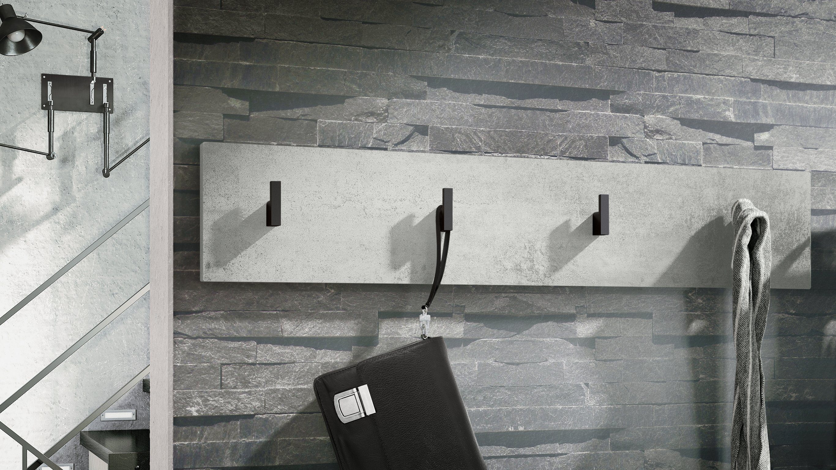 Vladon Garderobenpaneel Linea (Wandgarderobe, mit 4 Kleiderhaken), Beton Oxid Optik (72 x 14,5 x 3,5 cm)