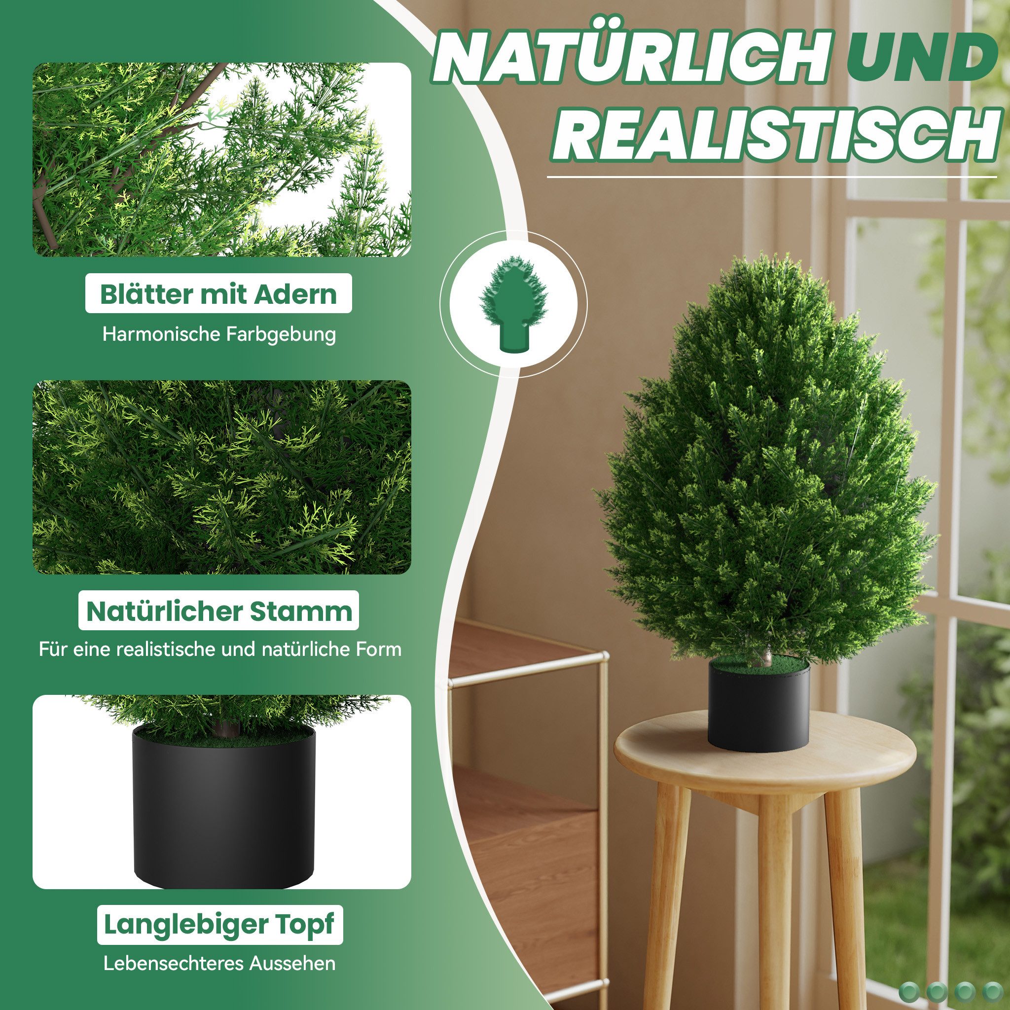 Kunstbaum Künstliche Buchsbaum 60cm Kunstpflanze Pflanzen wie echt mit Topf, FIVMEN, 2 Stuks Künstliche immergrüne Buchsbaum Künstlichkunstbaum