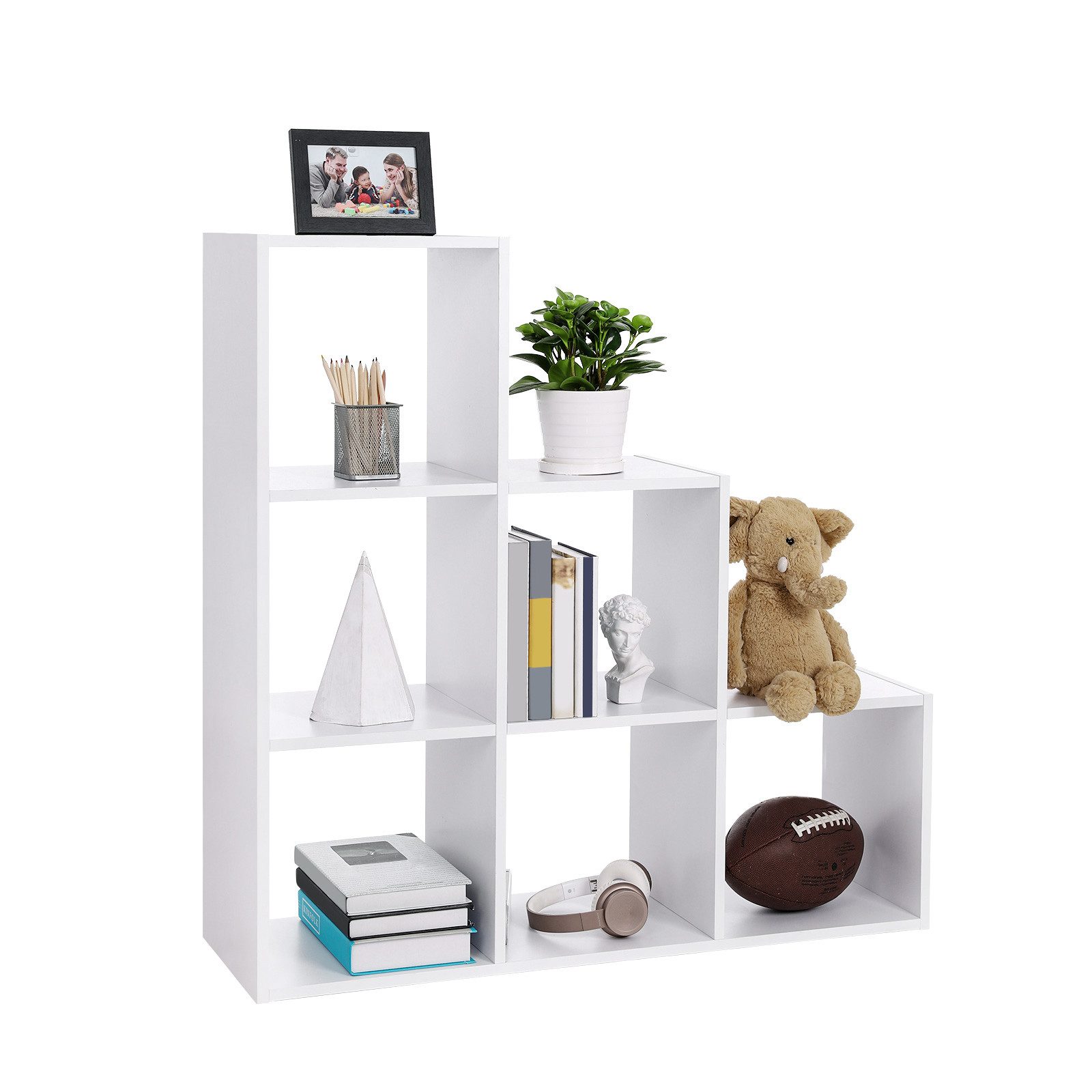 VASAGLE Bücherregal Stufenregal, Standregal, für Büro, Wohnzimmer, Schlafzimmer, mit 6 Würfeln, Leiterregal, als Raumteiler, Würfelregal, freistehend