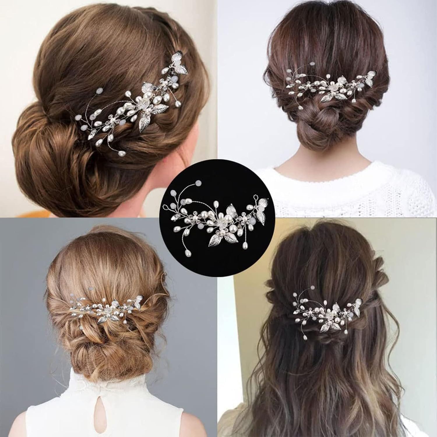 Coonoor Haarspange Silberhochzeit Kristall Haar Reben Blume Blatt Kopfschmuck, Hochzeit Haarschmuck für die Braut