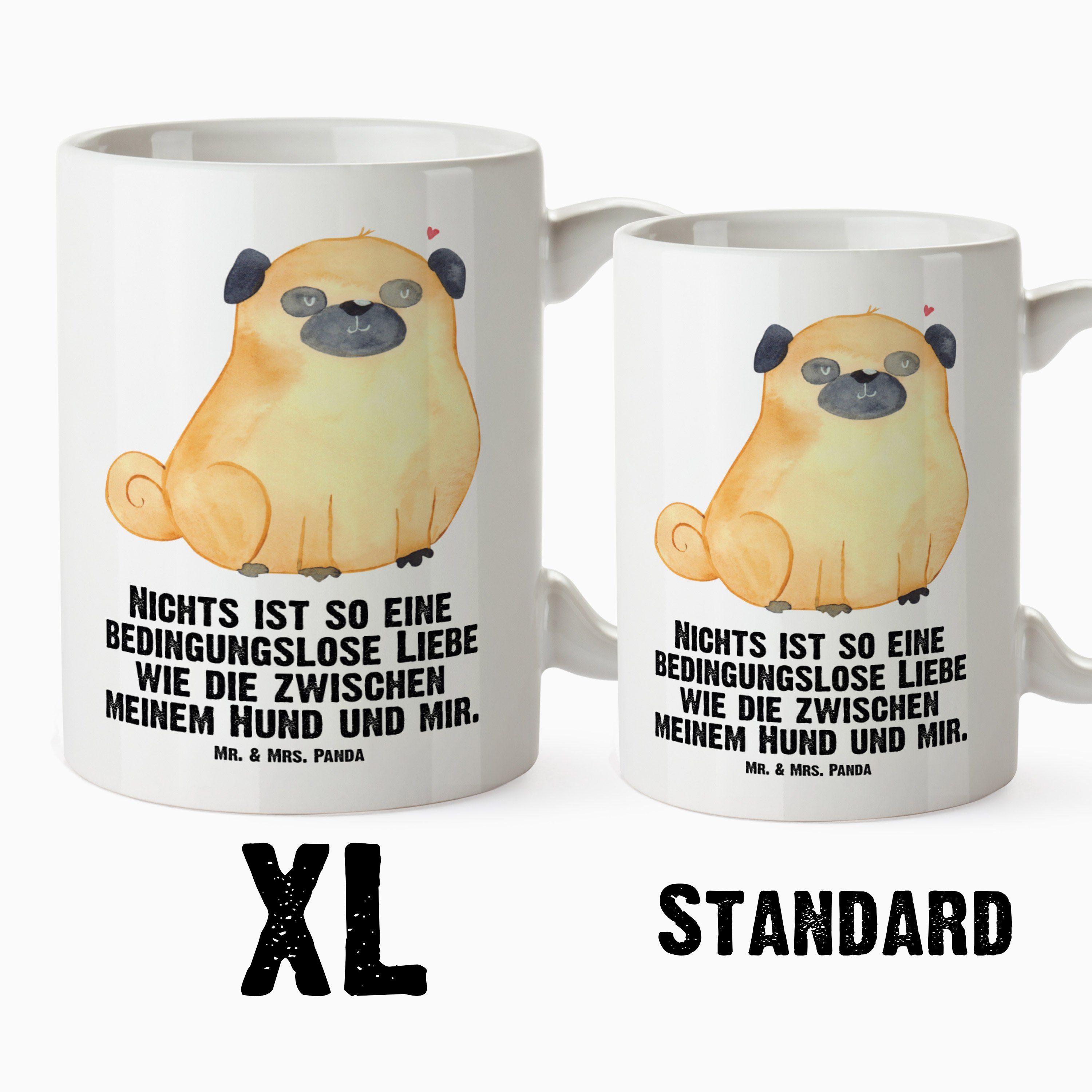 Tasse Sprüche, Geschenk, - Hu, Weiß & Haustier, XL XL - Becher, Mops Mr. Mrs. Panda Keramik Teetasse, XL Tasse