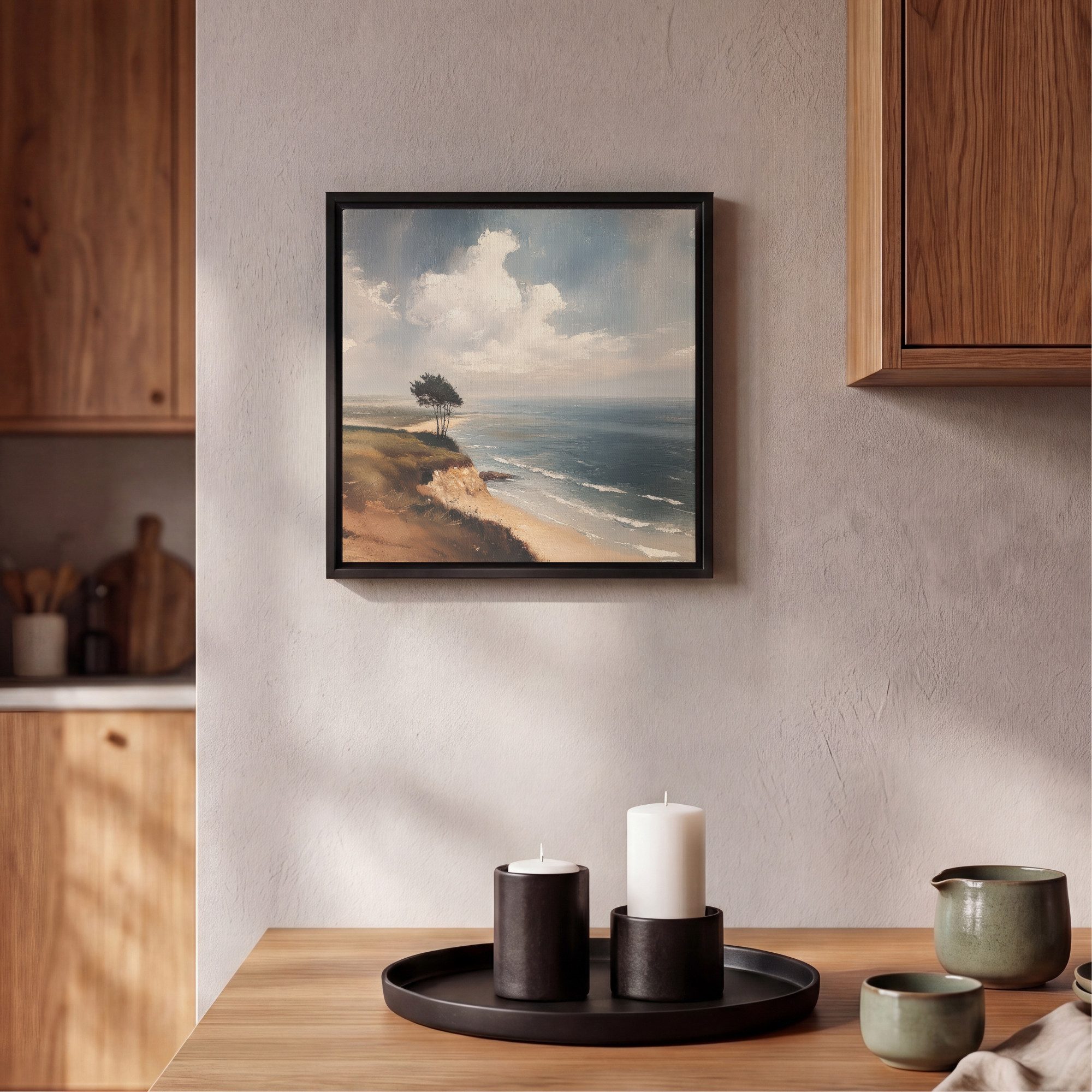 OneMillionCanvasses® Leinwandbild mit Rahmen - Klippe - Meer - Baum, Fotodruck (1 St), Leinwand Bilder Klein, Wand Dekoration Aesthetic 20x20cm – Bild 2 von 5