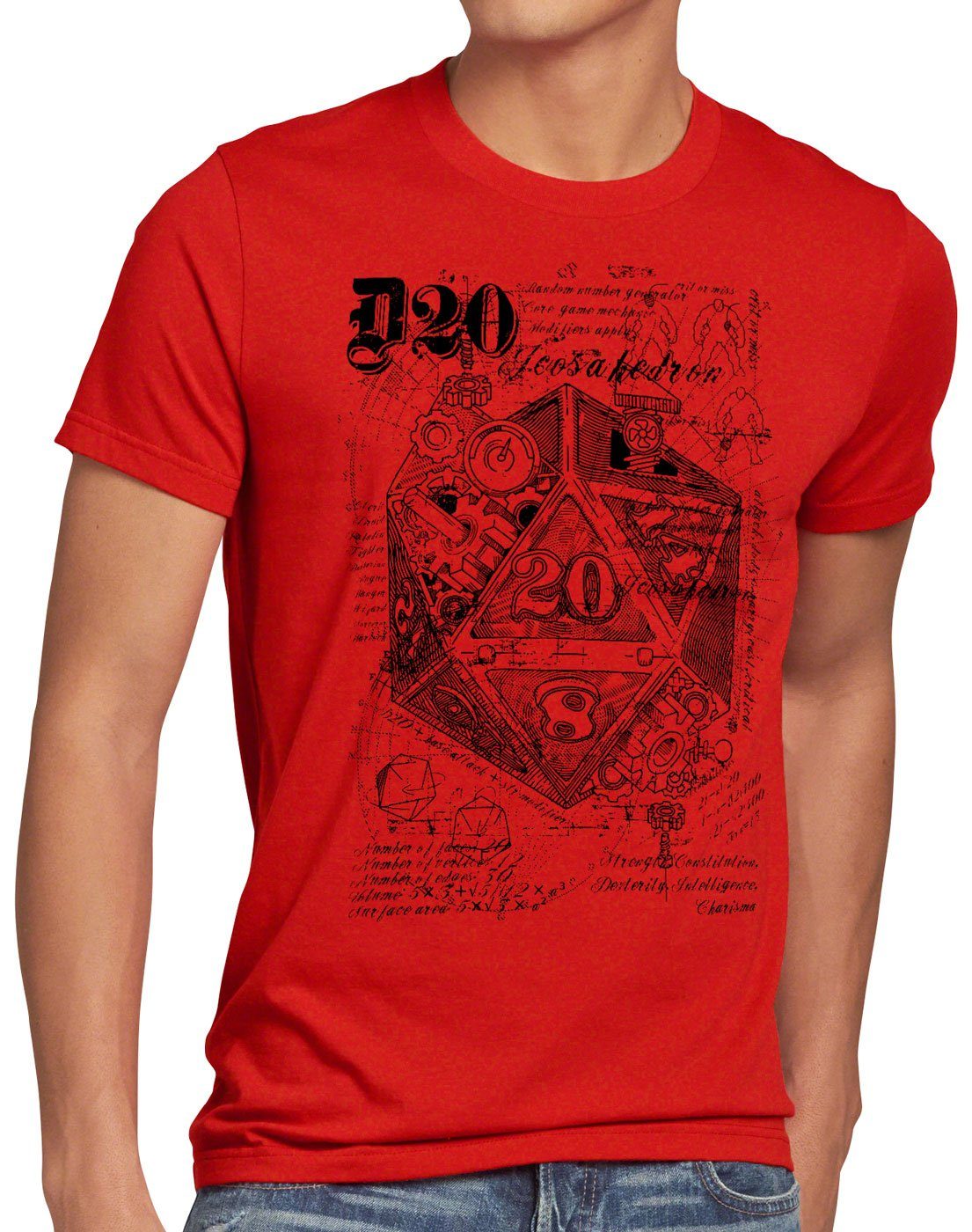 style3 Print-Shirt Herren T-Shirt D20 Da Vinci dragons würfel dungeon rot