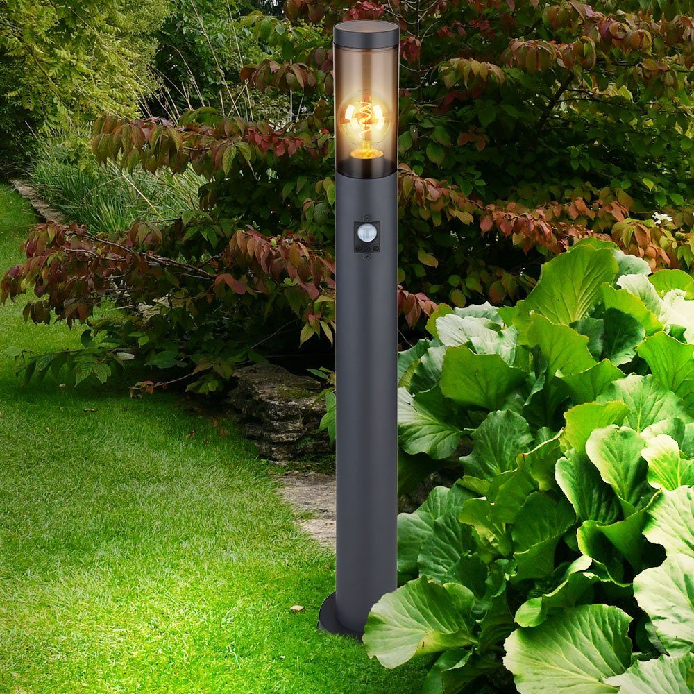 H Bewegungsmelder Globo Wegelampe Gartenleuchte rauch nicht 80 cm anthrazit Leuchtmittel anthrazit Pollerleuchte, inklusive, Sensor Außenstehlampe