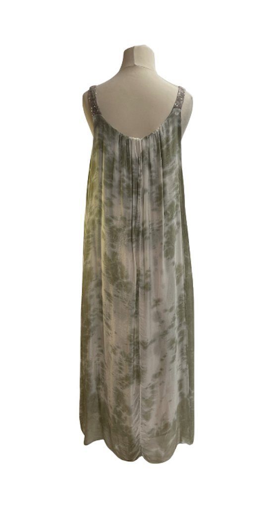 Sommer Langes Dress GrünBatik elegant Pailetten Batik Sommerkleid Seidenkleid BZNA