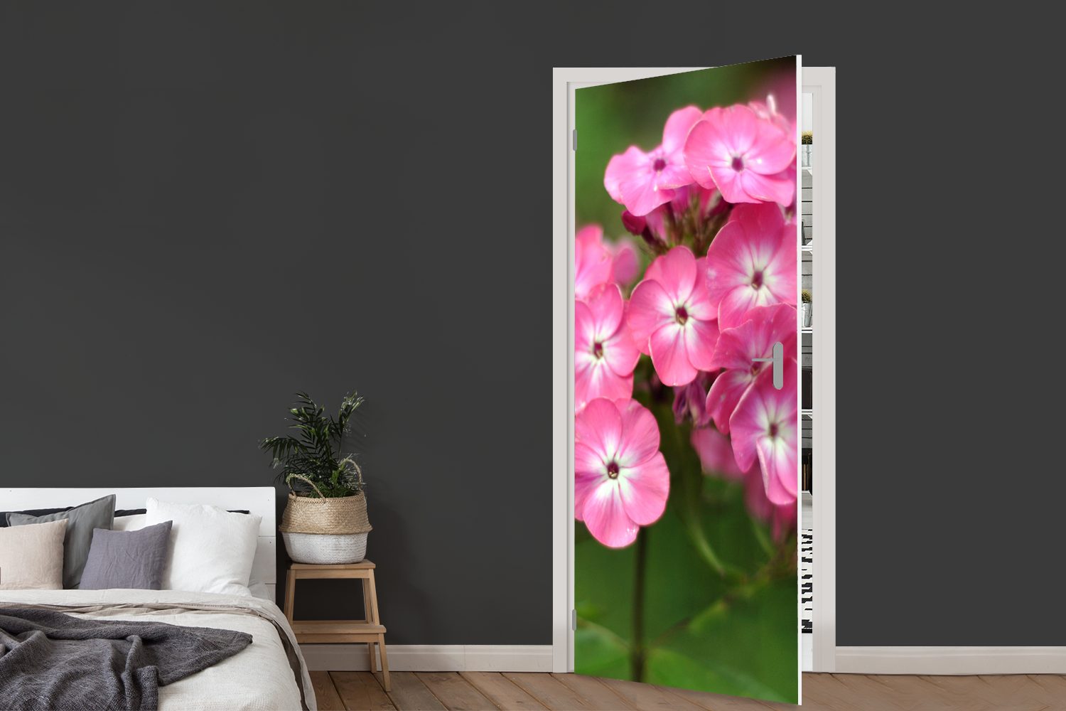 Rosa MuchoWow mit (1 Türaufkleber, grünem Schmetterlinge 75x205 St), bedruckt, Türtapete Fototapete Tür, für cm Matt, Hintergrund,