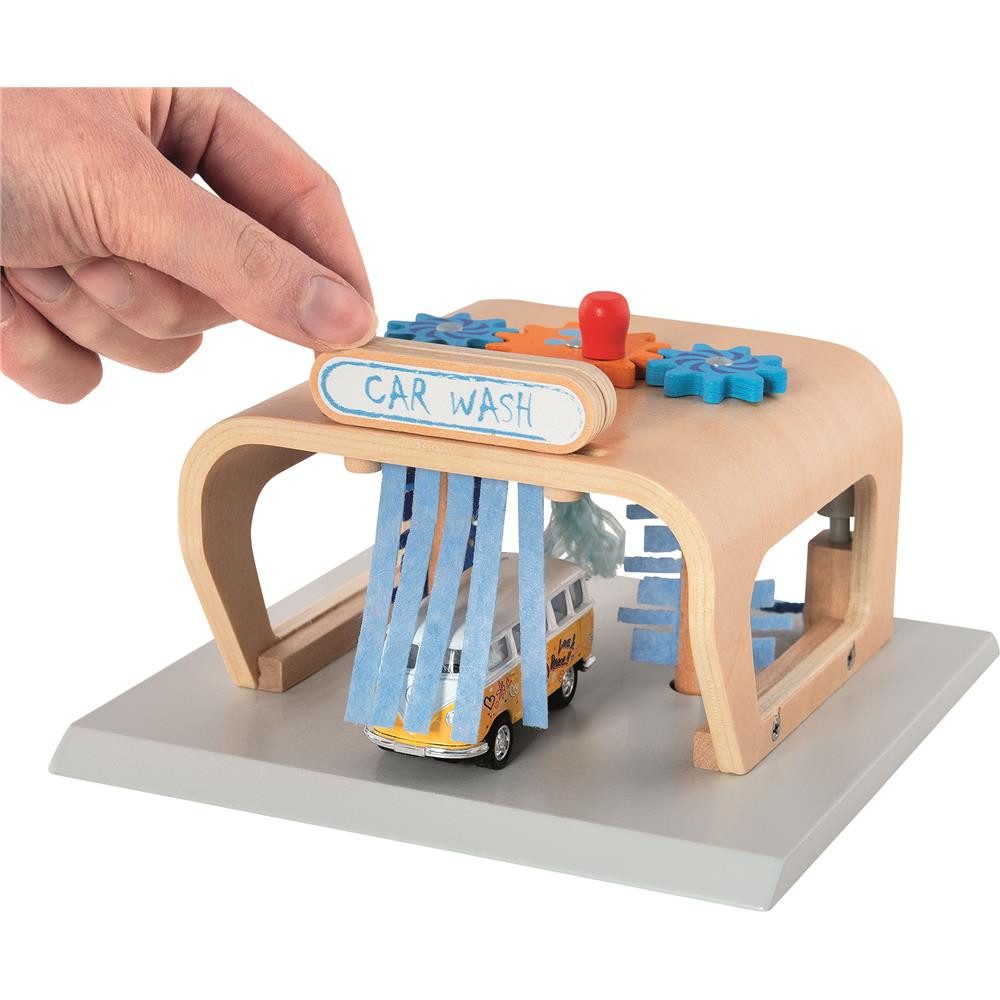 goki Spiel-Gebäude Autowaschanlage Kinder Holz Waschanlage Spielzeug Auto Zubehör, Realistische Autowaschanlage für Spielzeugautos