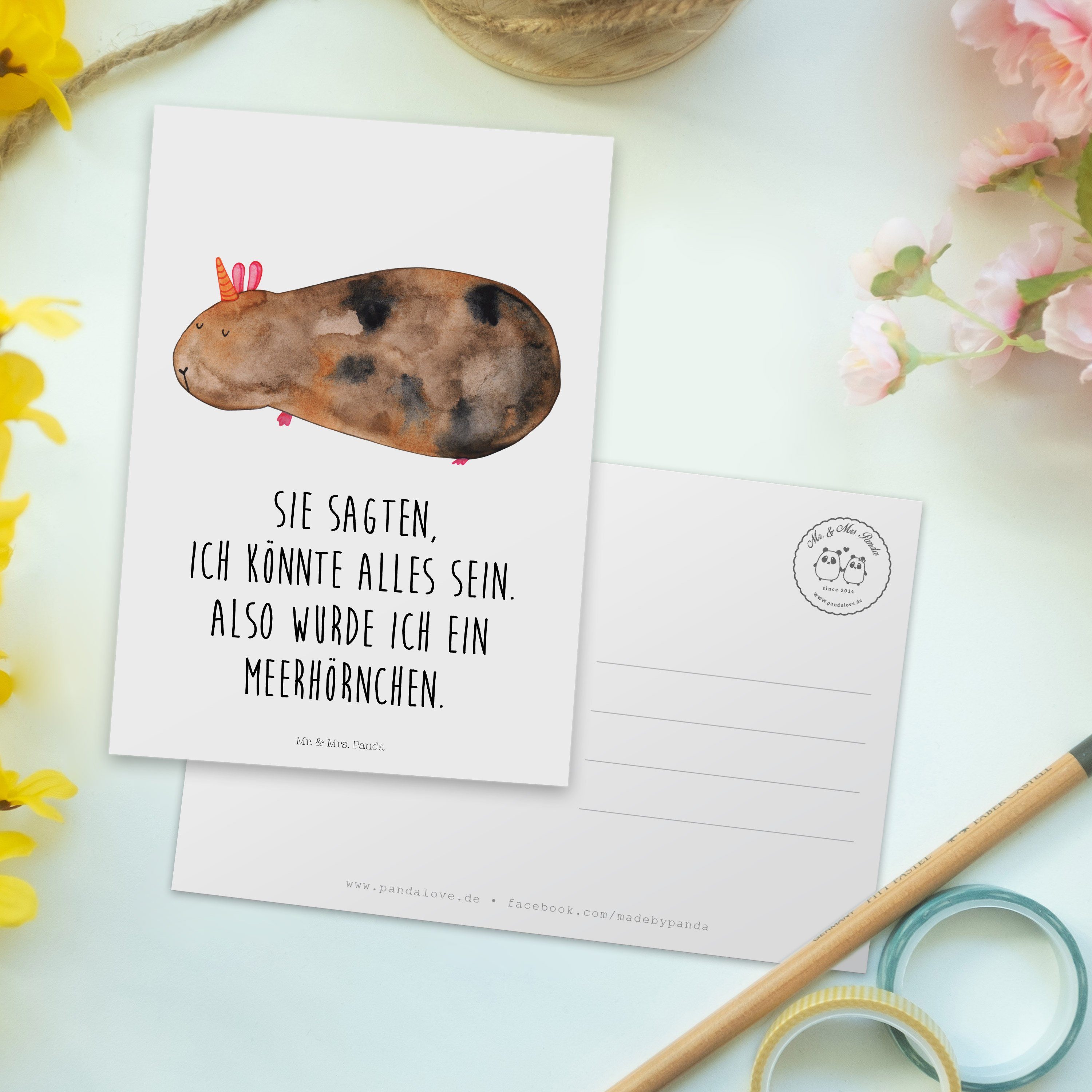 Mr. & Weiß Geburtstagskarte, Postkarte Meerhörnchen Mrs. - Unicorn, Geschenk, - Panda Einhorn, K