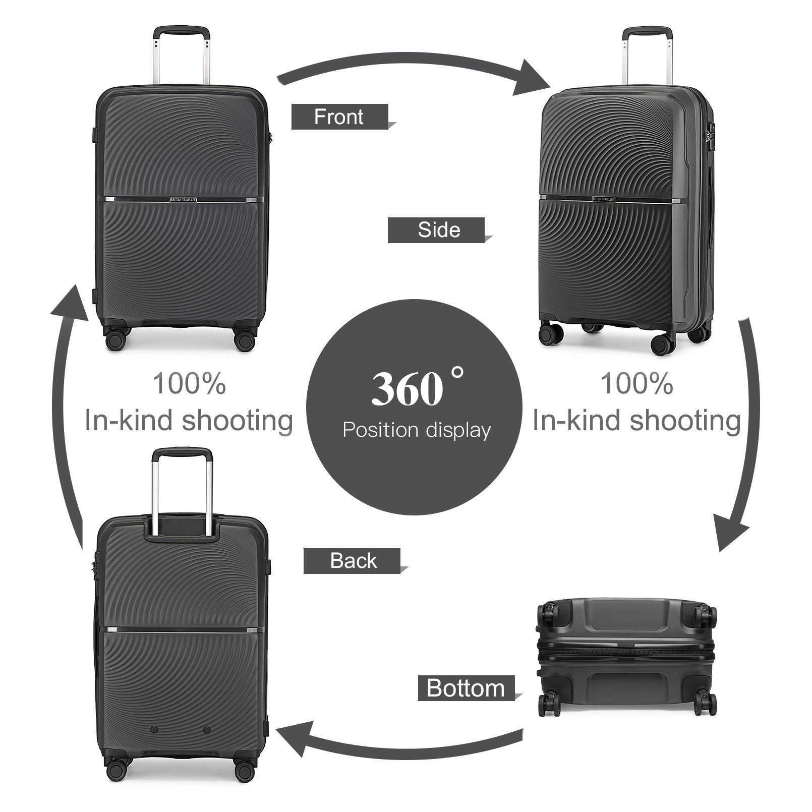 British Traveller Kofferset Reisekoffer-Set, 4-teiliges Hartschalen-Spinner-Set mit TSA-Schloss, (4 tlg) – Bild 5 von 5
