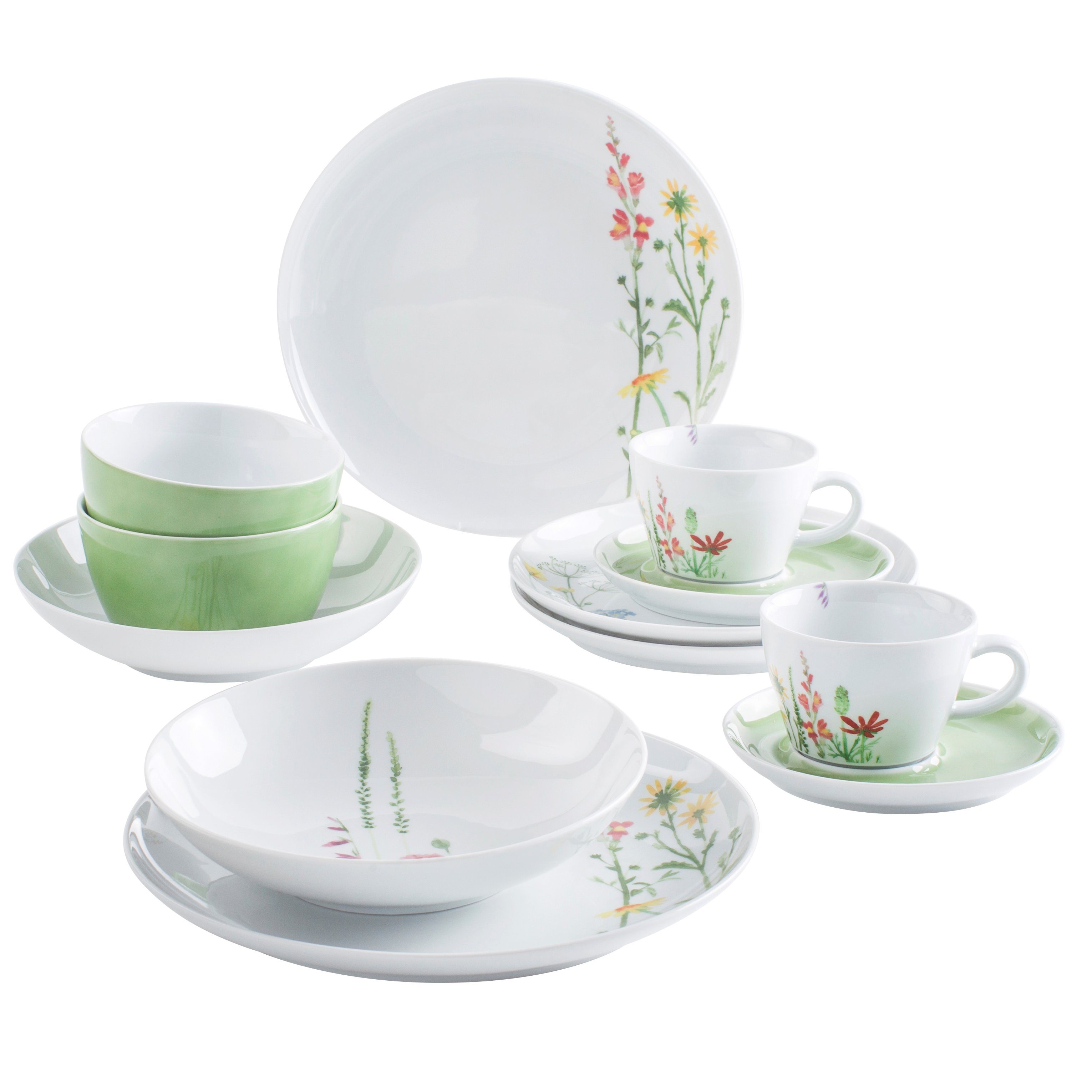 KAHLA Комбинированное обслуживание Wildblume Design 2 Go Set 12tlg. (12-tlg), 6 Personen, Porzellan, Made in Geramy
