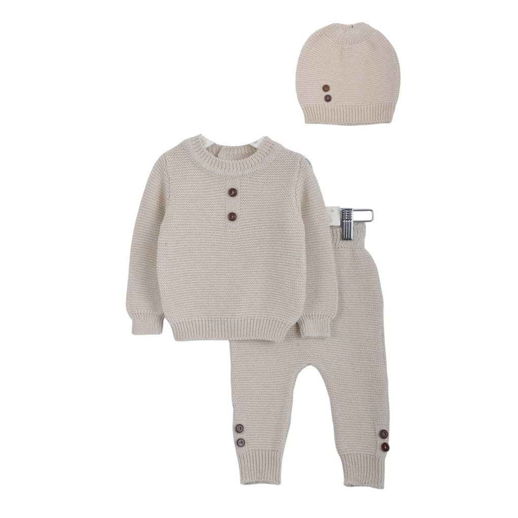 Minora Strickkleid Minora Baby Kleidungs Set- Hose, Pullover und Mütze
