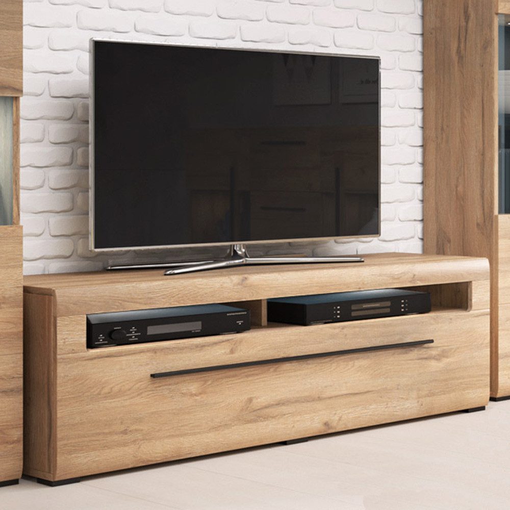 Lomadox Wohnwand TURDA-83, (5-St), braun, Grandson Eiche Nb., Beleuchtung, Glas Einsätze, Metallgriffe