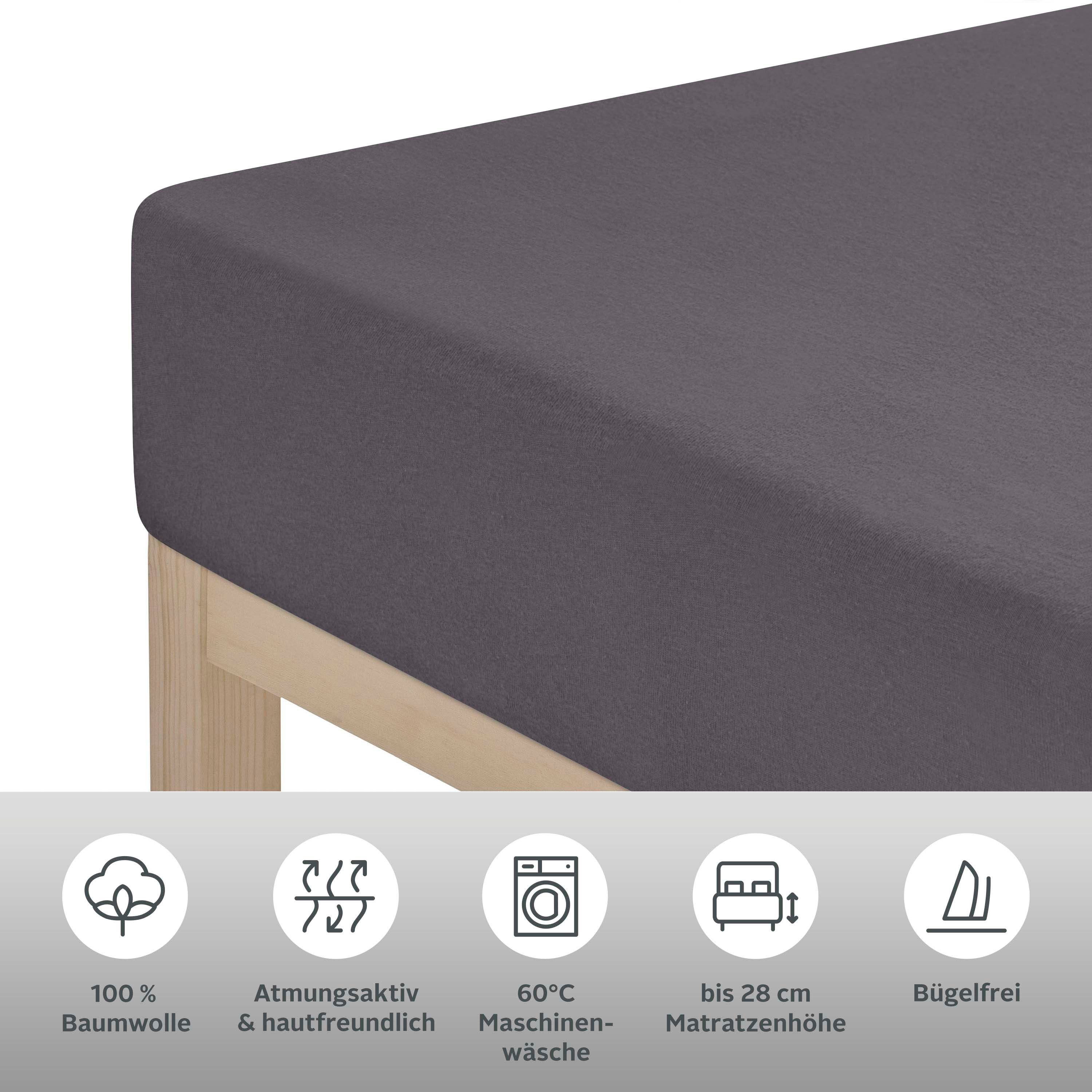 OTTO home Spannbettlaken BLACKBERRY 100% Baumwolle, Jersey, Gummizug: rundum, (1 Stück), für hohe Matratzen bis 28 cm, Bettlaken, Spannbetttuch, pflegeleicht