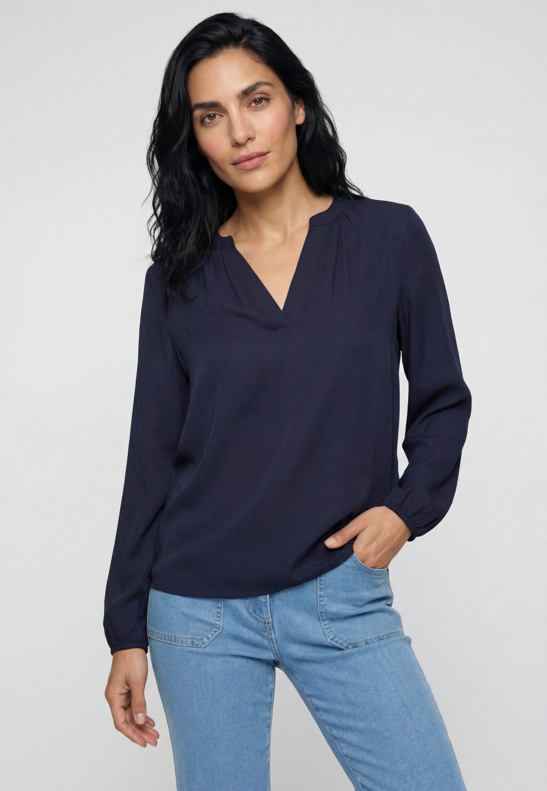 Olsen Tunikashirt mit Tunikaausschnitt und langen Ärmeln