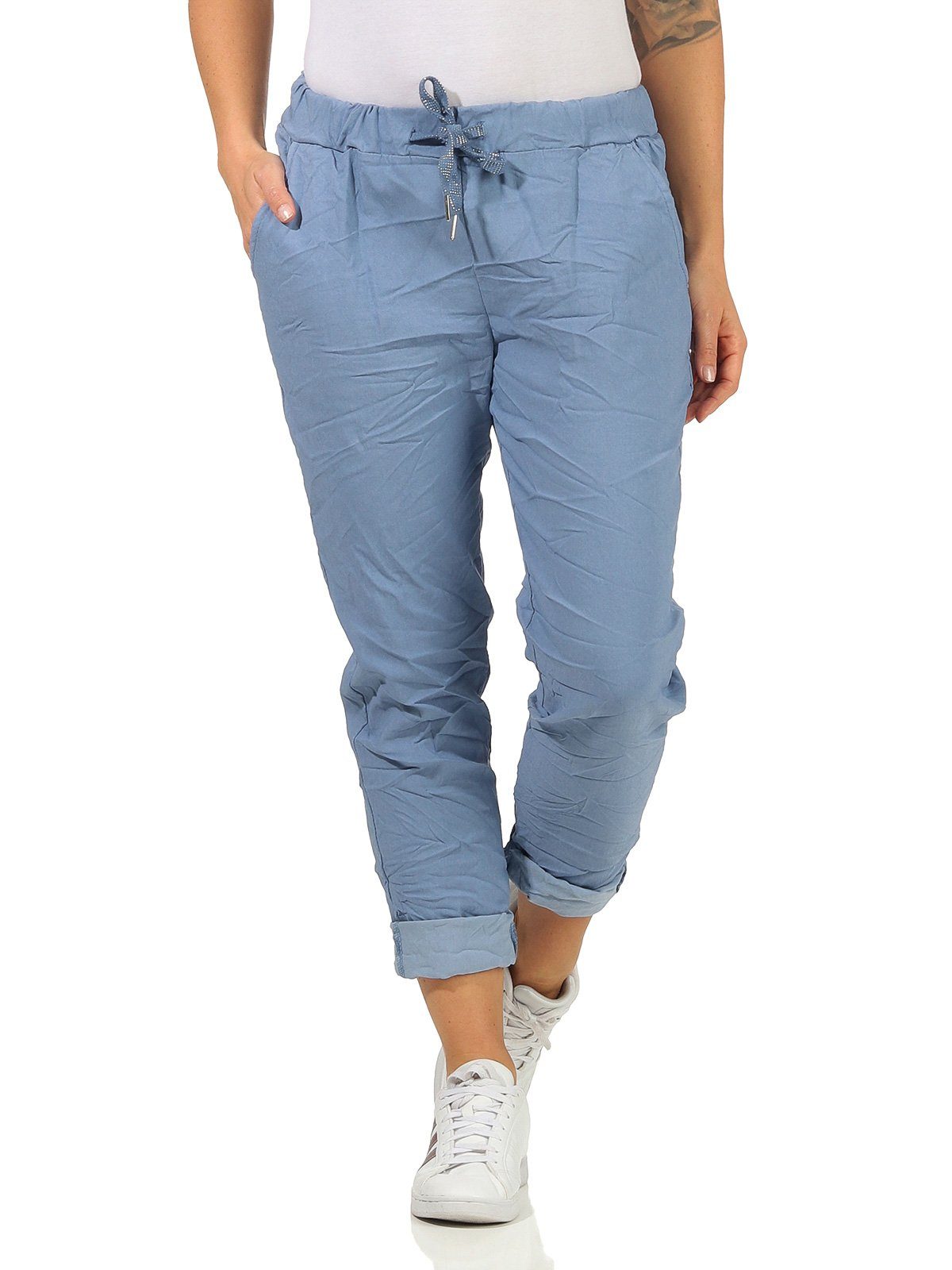 Aurela Damenmode Schlupfhose Freizeithose für Damen angenehme Chinohose Basic Schlupfhose (1-tlg) mit Kordelzug, mit elastischem Bund Jeans