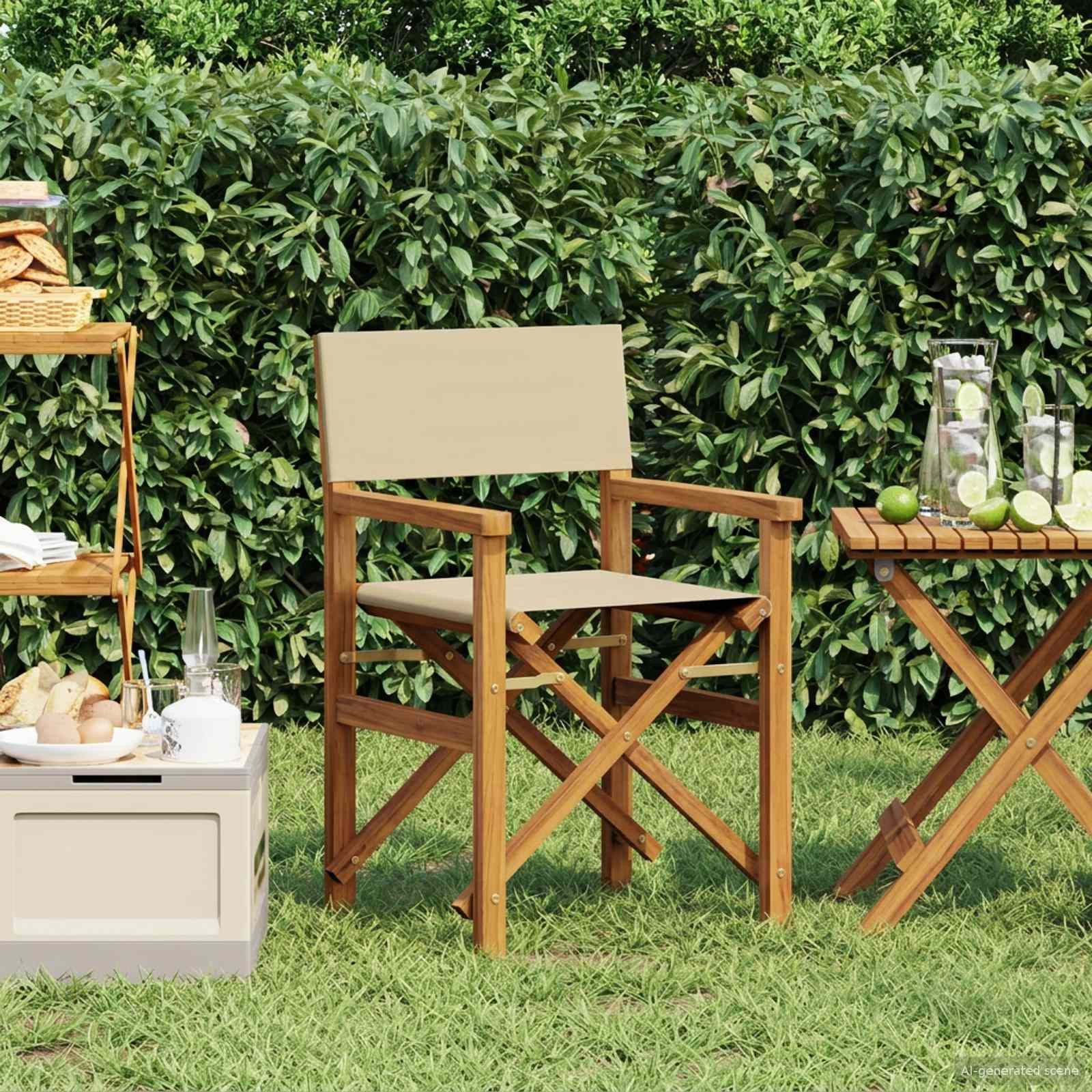 vidaXL Gartenstuhl Regiestuhl Braun und Beige Massives holz (1 St)