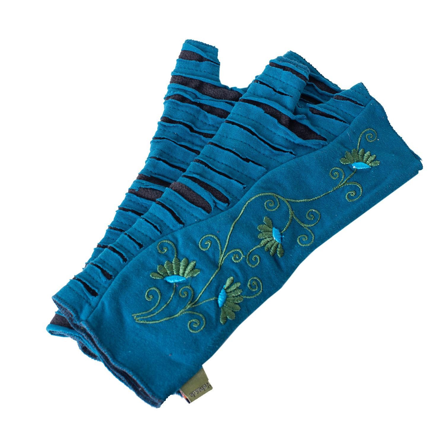 Vishes Armstulpen Warme Blumen bestickte Handstulpen, außen Baumwolle, innen Fleece Alternative Bekleidung, Ethno, Hippie, Retro Style