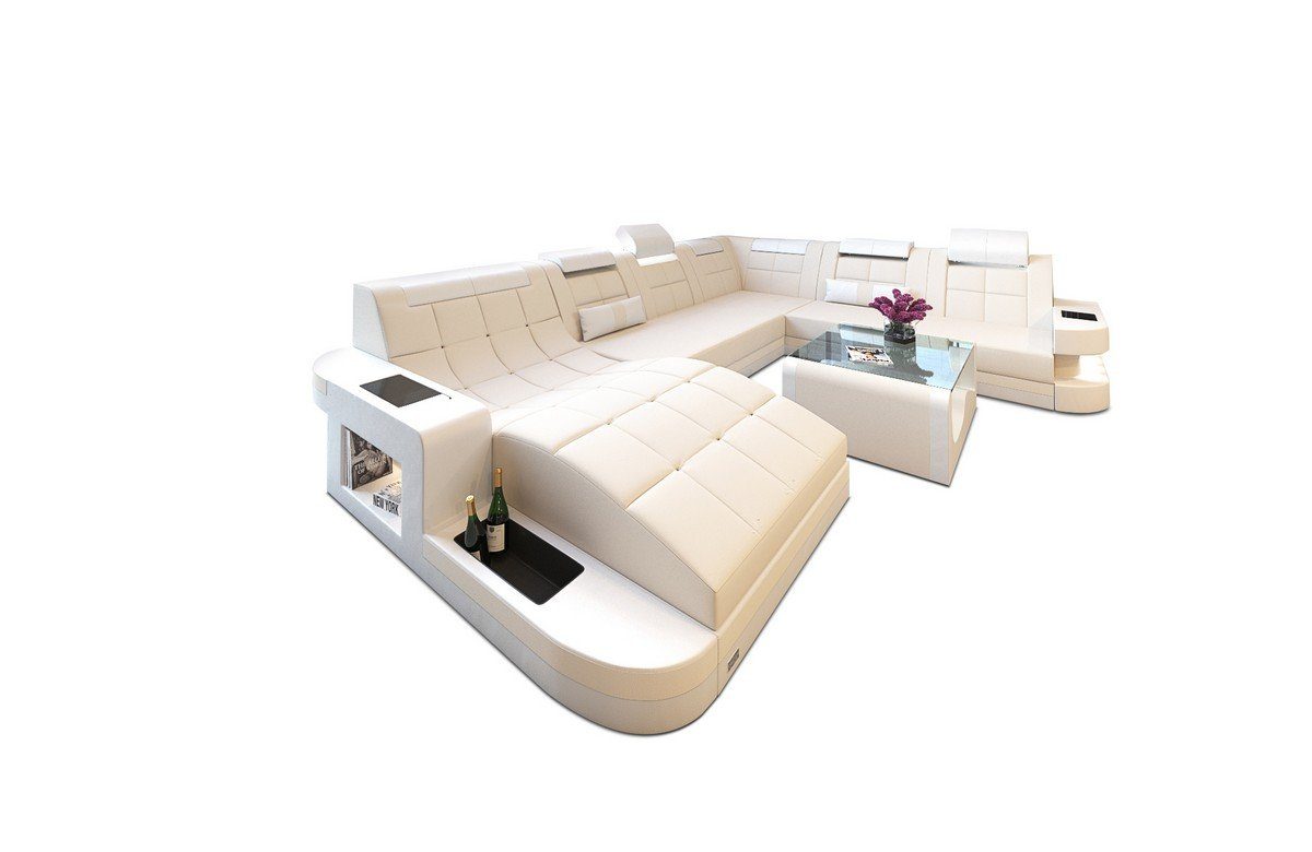 XXL Wave Strukturstoff Couch Mikrofaser Dreams wahlweise Polster Wohnlandschaft Bettfunktion Stoff, elfenbein-weiß Sofa Sofa M mit