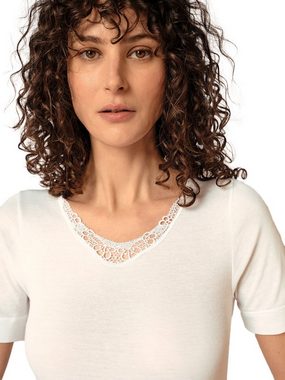 HUBER Unterhemd Damen Shirt kurzarm Cotton Embroidery (Stück, 1-St) nahtlos