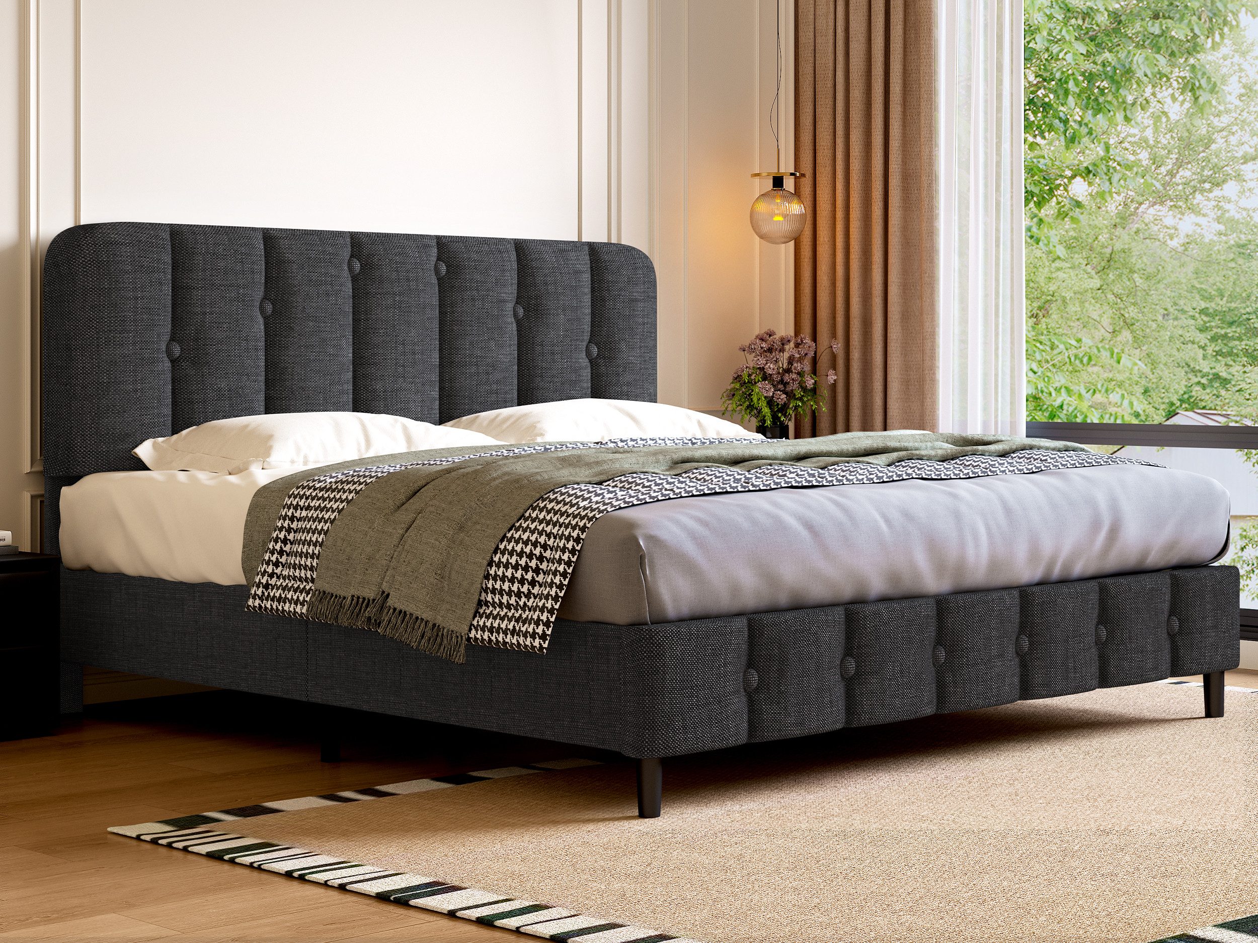 Lexzurn Polsterbett Polsterbett 140x200 cm Bett mit Lattenrost (Doppelbett mit gepolstertem Kopfteil, Einfache Montage, Robustes Gestell …
