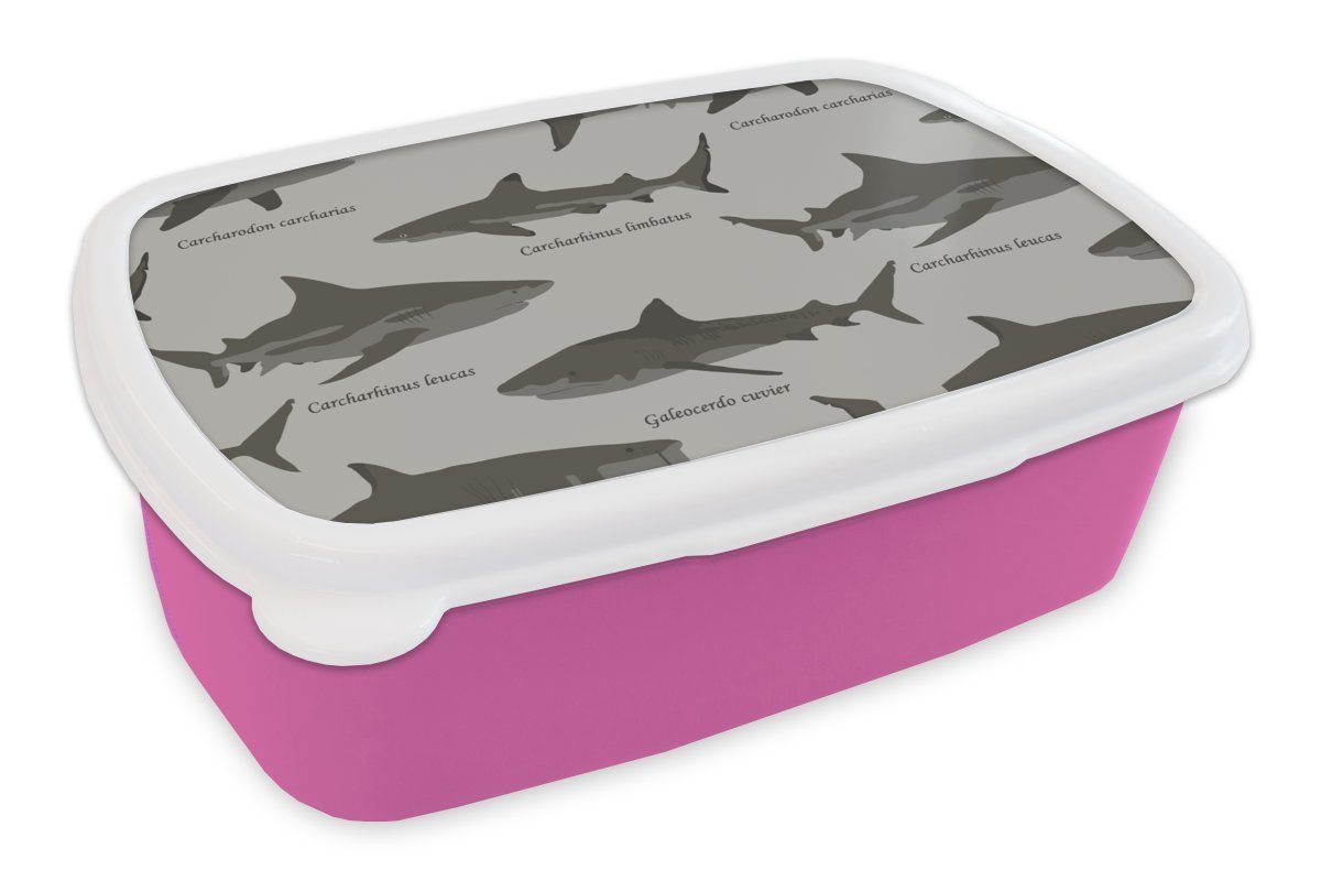 MuchoWow Snackbox, Meer, Kunststoff, Kunststoff Hai - für Muster rosa Erwachsene, (2-tlg), Mädchen, Brotdose - Lunchbox Kinder, Brotbox