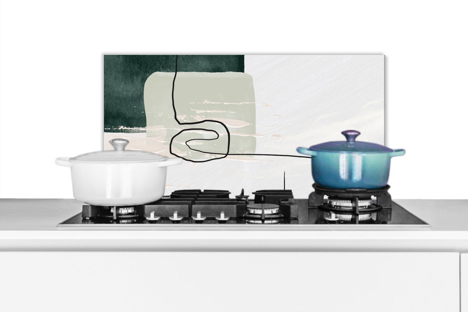 MuchoWow Küchenrückwand Abstrakt - Kunst - Grün - Weiß - Farbe, (1-tlg), 60x30 cm, Wandschutz, gegen Fett und Schmutzflecken für Küchen