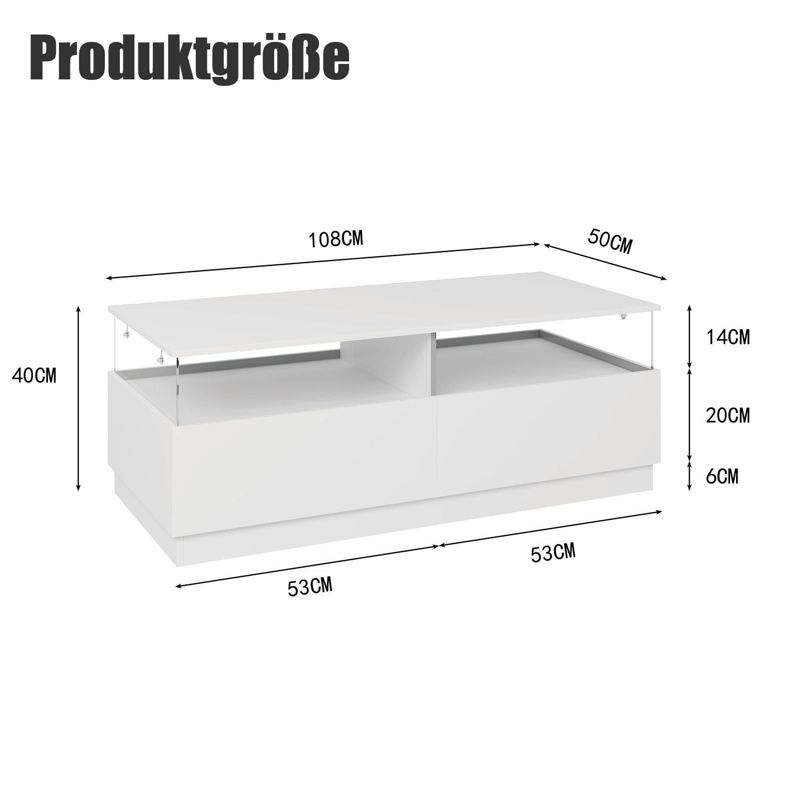 radelldar Couchtisch mit LED-Beleuchtung und 2 Acryltüren-Schubladen (1-St), Wohnzimmertisch Beistelltisch 108 x 50 x 40 cm – Bild 2 von 5