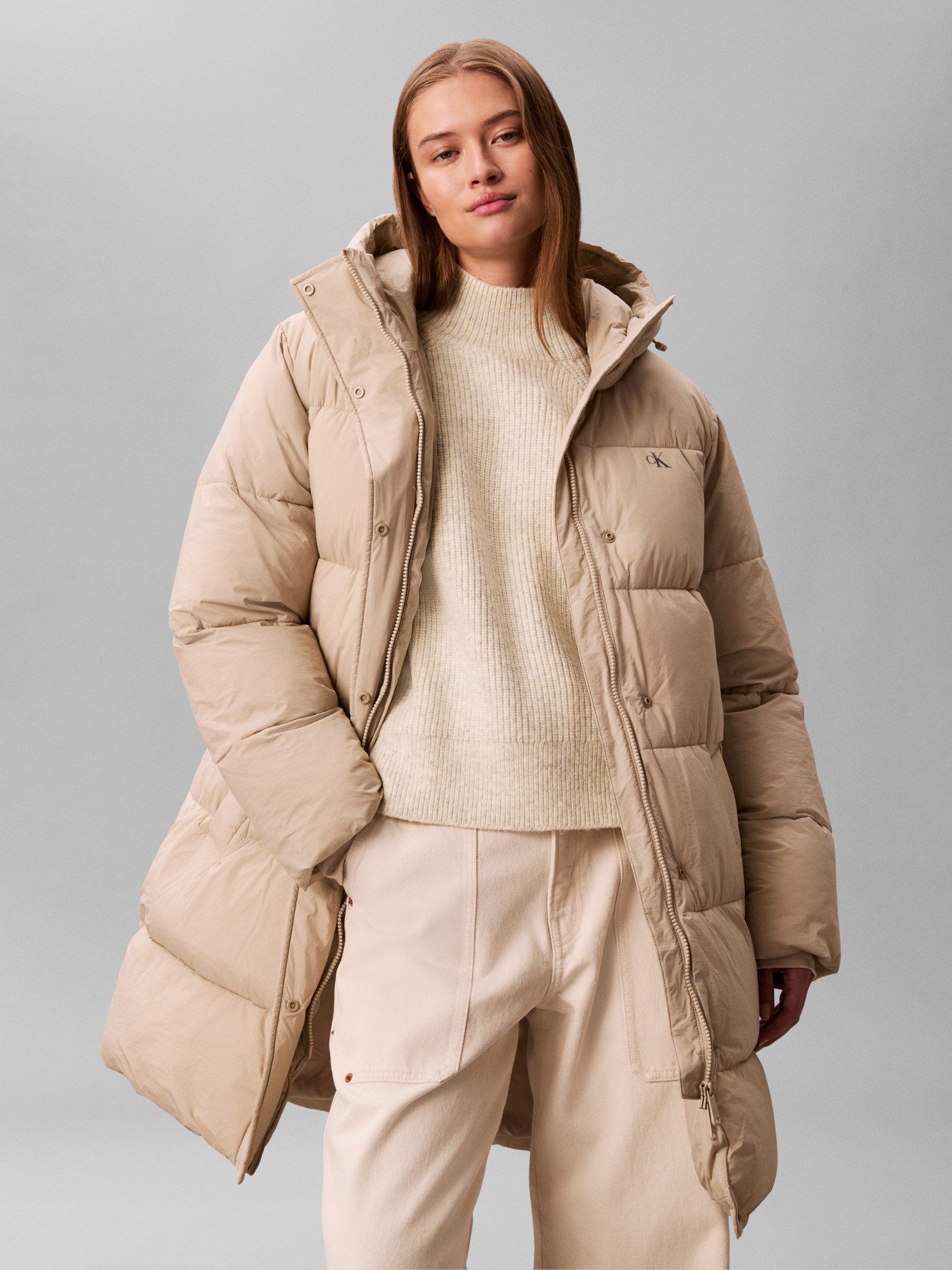 Calvin Klein Jeans Steppmantel BELTED MIDWEIGHT LONG PUFFER Mit Rundhalsausschnitt, regular fit