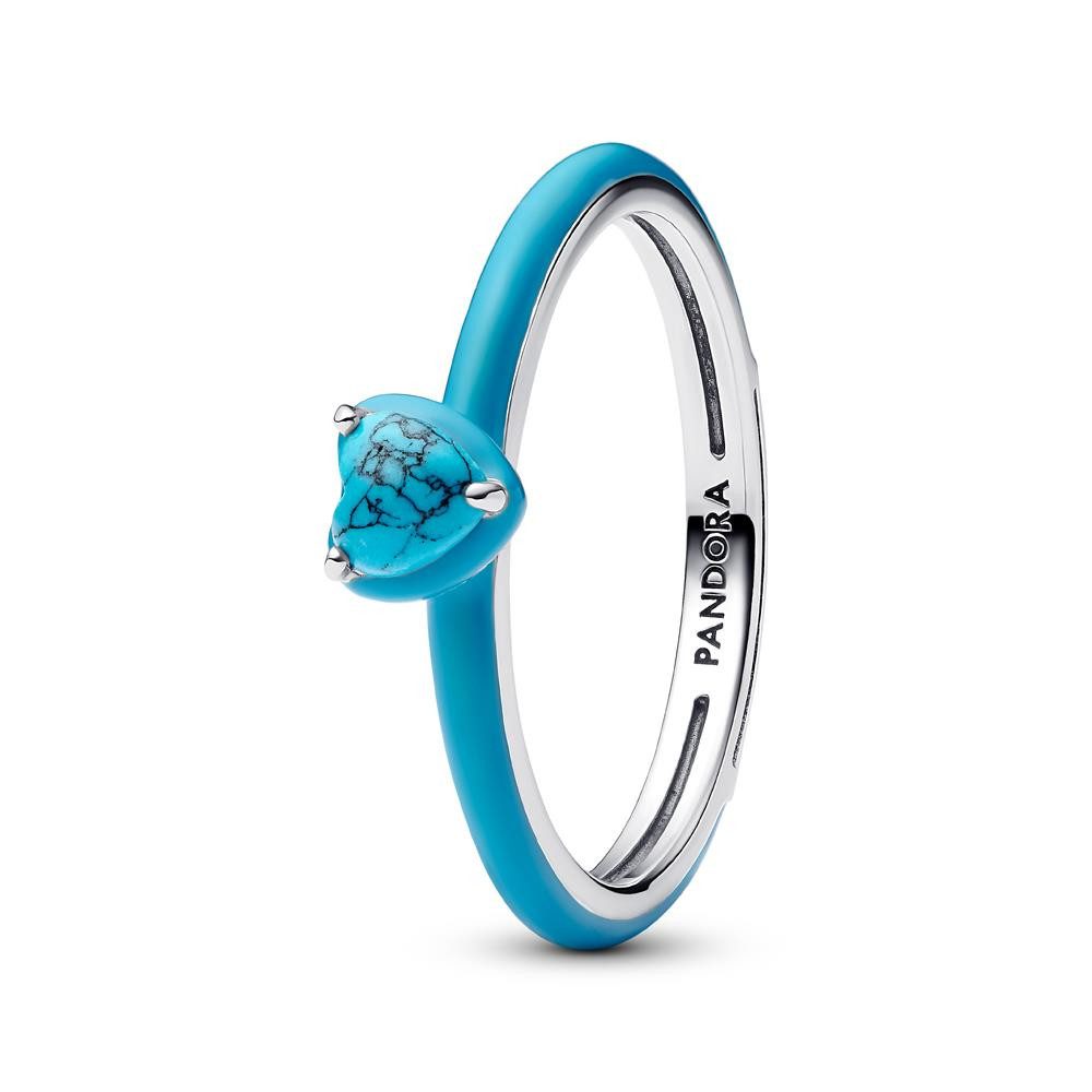 Pandora Fingerring Damenring Herz aus 925er Silber, türkise Emaille von PANDORA ME