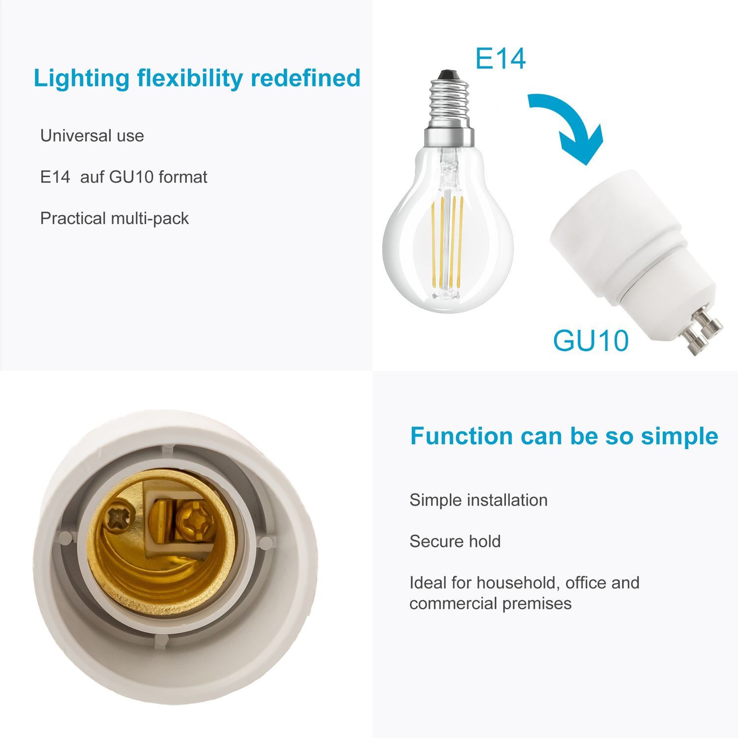 Intirilife Lampenfassung, (4-St), 4x E27 auf G9 Lampensockel Adapter in WEISS