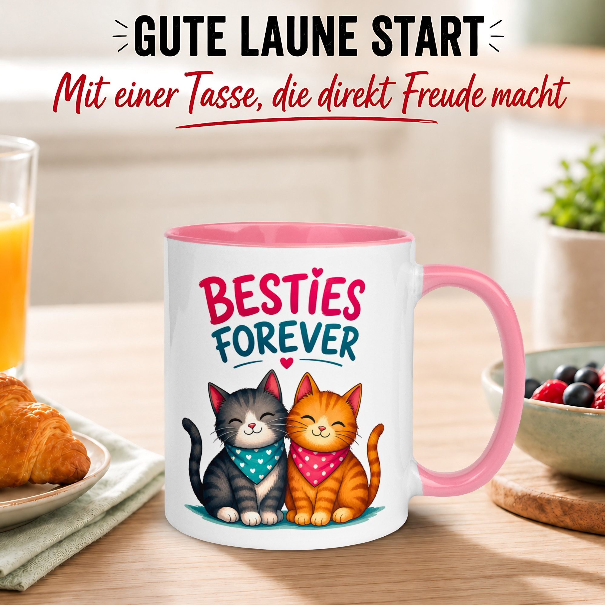 Momentals Tasse Katzen Freundschaft – „Besties Forever“ – Geschenk Beste Freundin, Gratis Versand · Links-&Rechtshänder · Spülmaschinenfest