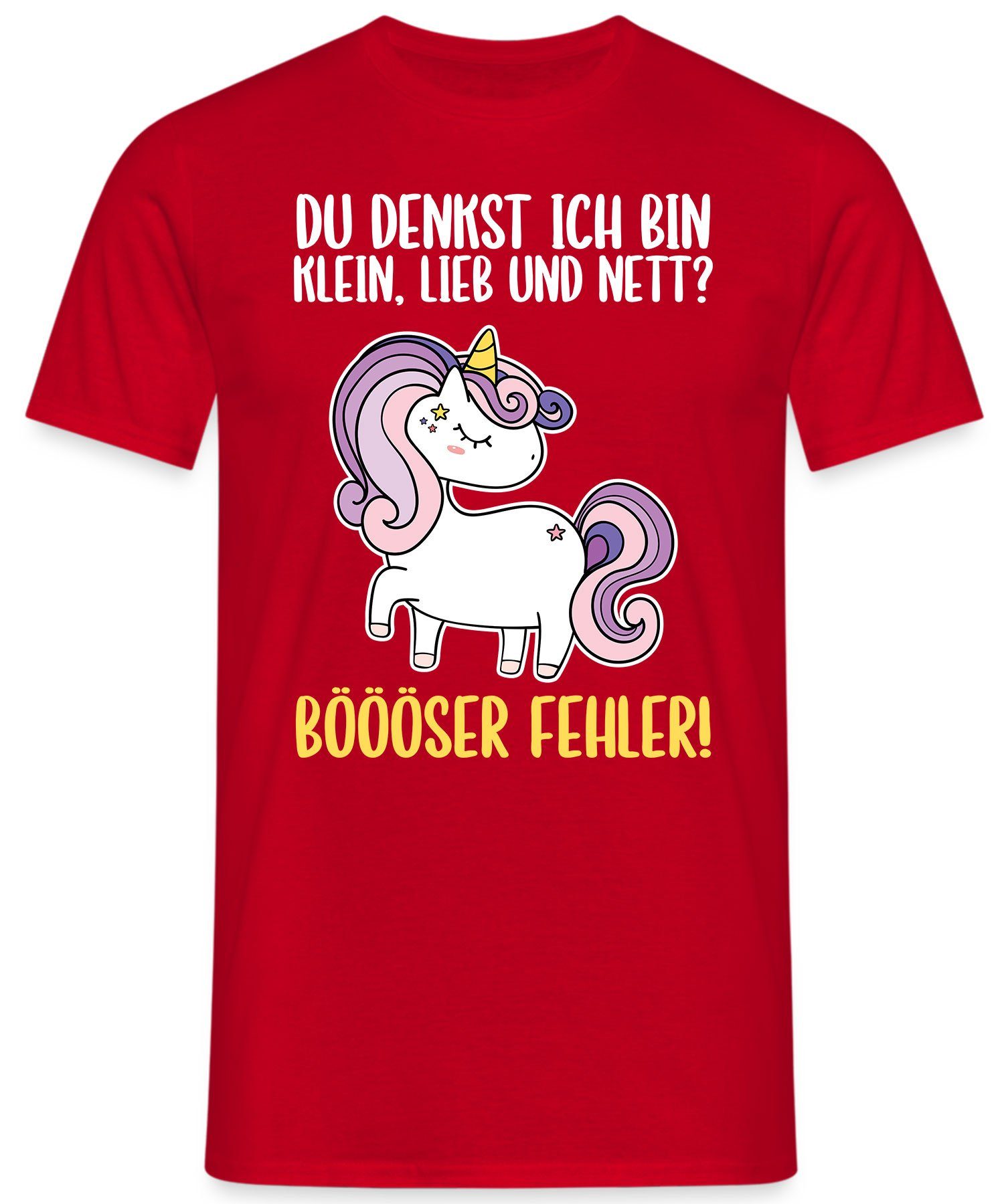 Quattro Formatee Kurzarmshirt Einhorn Böser Spruch - (1-tlg) Lustiger Statement Fehler! T-Shirt Rot Herren