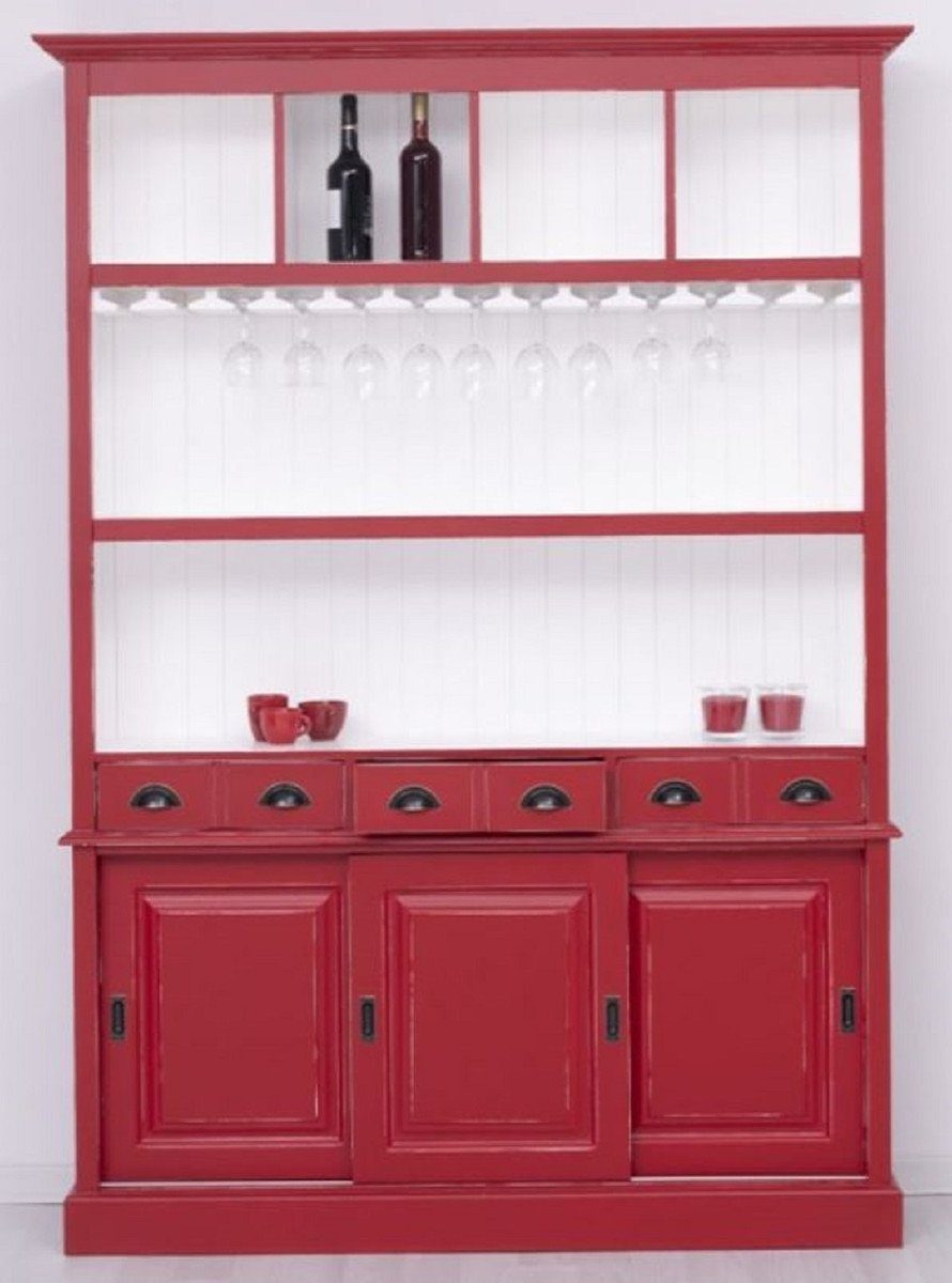 Casa Padrino Barschrank cm Barschrank Massivholz Weinschrank Möbel - Rot / 210 Weiß x Bar Landhausstil Padrino Massivholz - Landhausstil im Landhausstil Casa Massivholz - Antik x 151 36 H. Bar Möbel