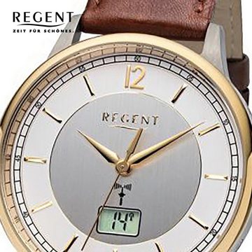 Regent Funkuhr Regent Herren Uhr FR-251 Leder Funkwerk, Herren Funkuhr rund, groß (ca. 41mm), Lederarmband