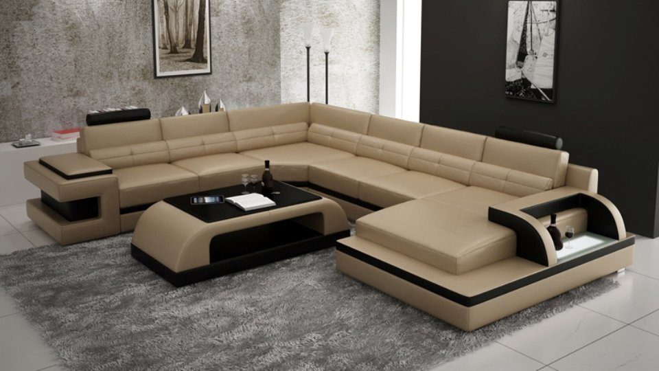 Sofa Ecksofa Modern Couch Wohnlandschaft Ecksofa, Eck Ledersofa JVmoebel Design