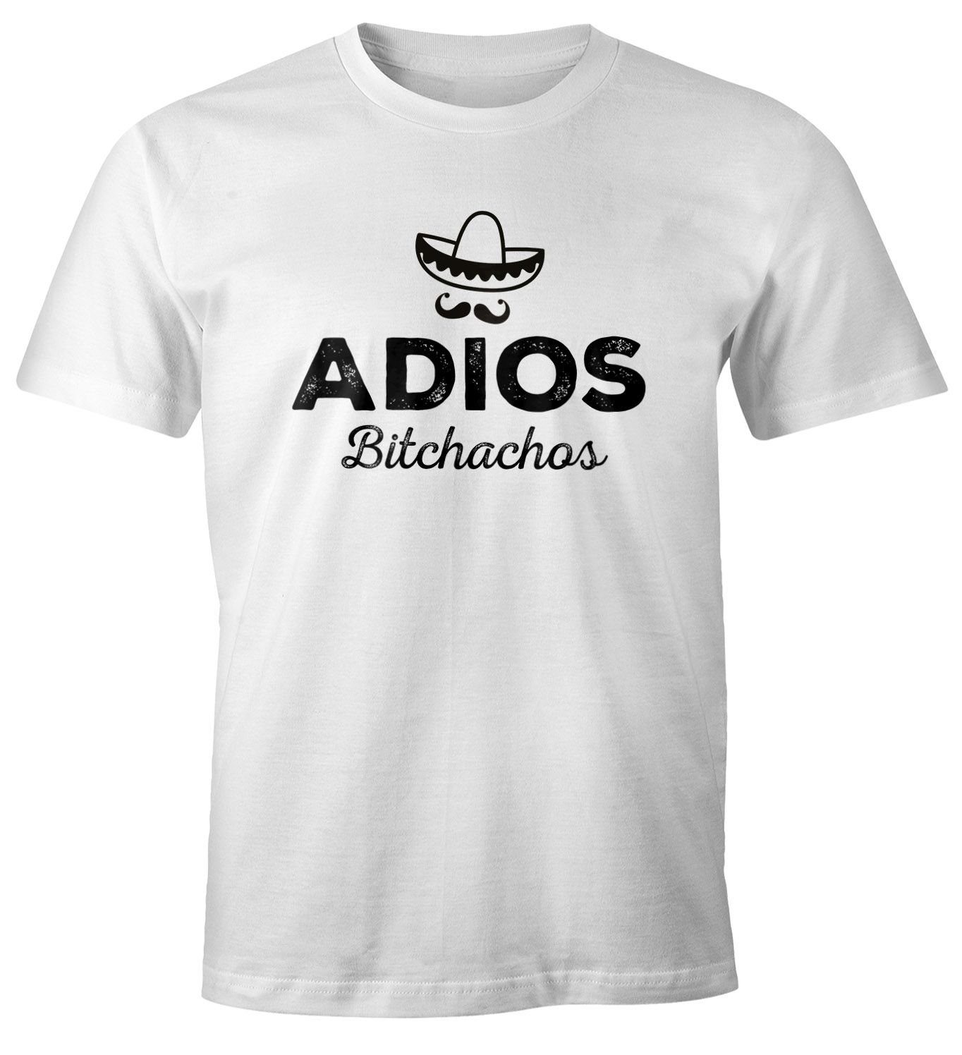 MoonWorks Print-Shirt Herren T-Shirt mit Bitchachos Moonworks® weiß Spruch Motiv Fun-Shirt Parodie lustig Adios Print Sombrero