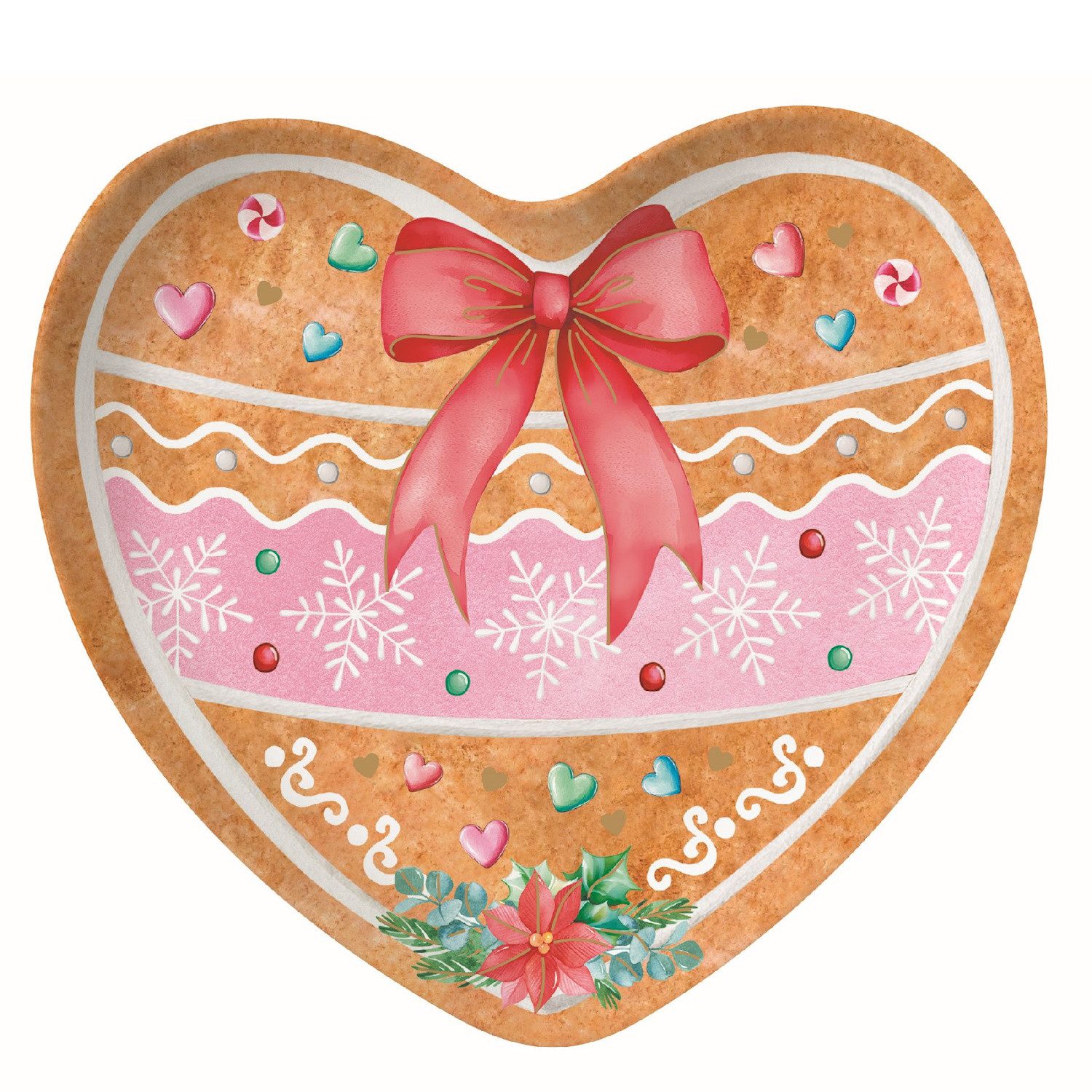 EasyLife Servierteller Sweet Christmas, Porzellan, Spülmaschinengeeignet, Mehrfarbig, Motiv: Lebkuchenherz