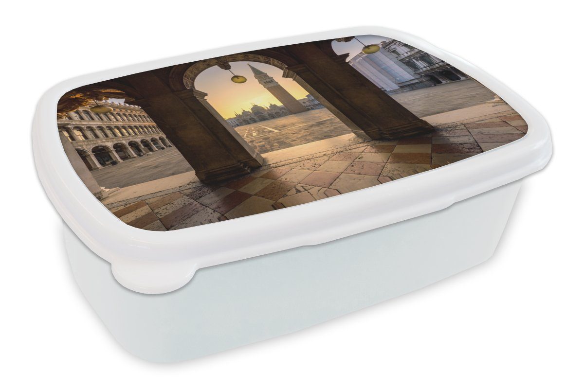 MuchoWow Lunchbox Italien - Platz - San Marco, Kunststoff, (2-tlg), Brotbox für Kinder und Erwachsene, Brotdose, für Jungs und Mädchen weiß