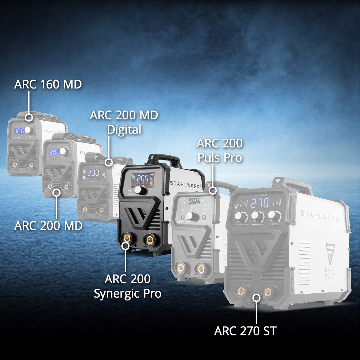 STAHLWERK Inverterschweißgerät ARC 200 Synergic Pro Schweißgerät Vollausstattung, 10 - 200 A, Packung}, 8-tlg., Vollausstattung, mit 200 Ampere und IGBT Technologie