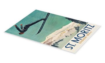 Posterlounge Poster Vintage Ski Collection, St. Moritz, Engadin, Vintage Illustration