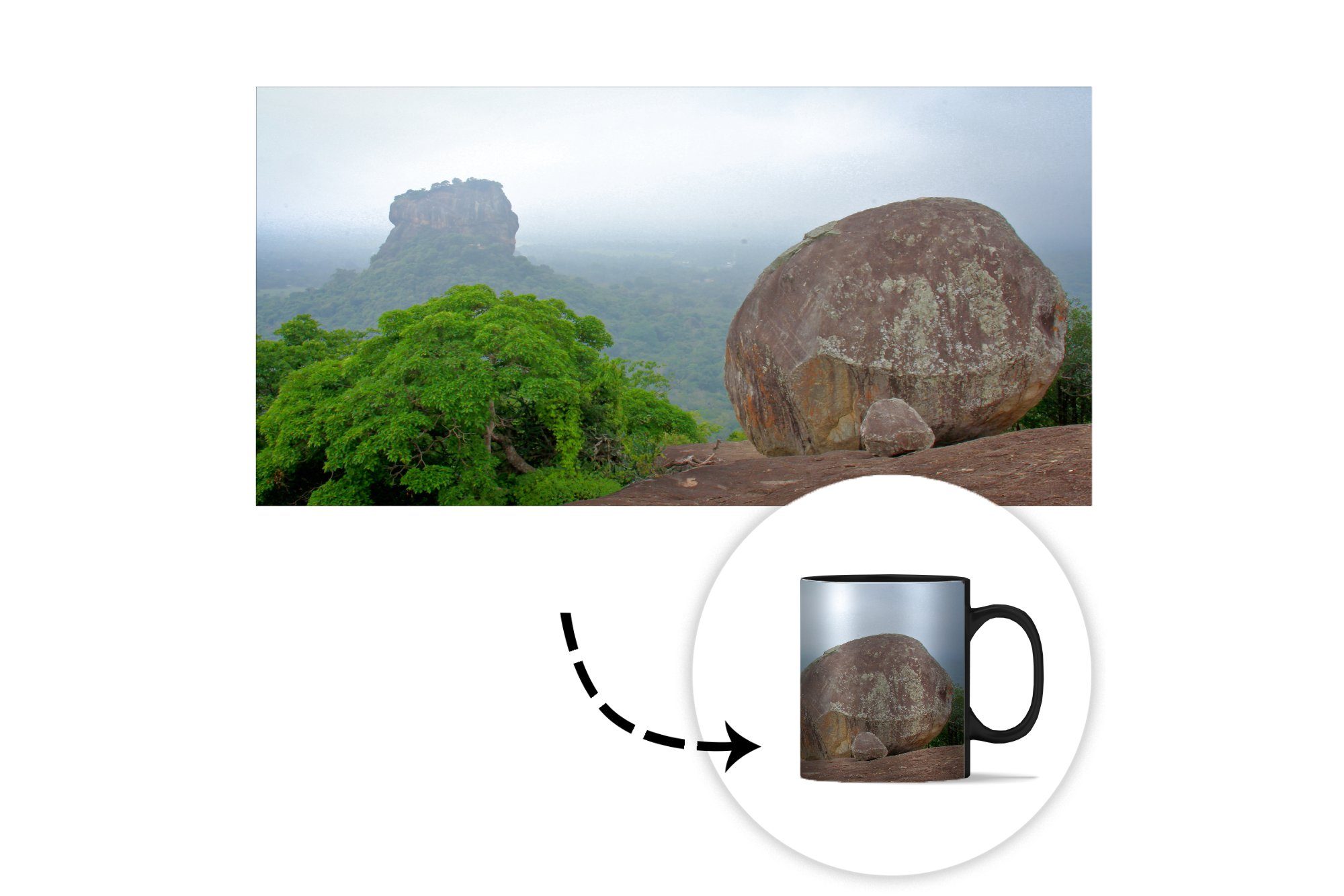 des in Geschenk Sri MuchoWow inmitten Nebels Farbwechsel, Lanka, Sigiriya-Felsen Der Tasse Zaubertasse, Kaffeetassen, Keramik, Teetasse,