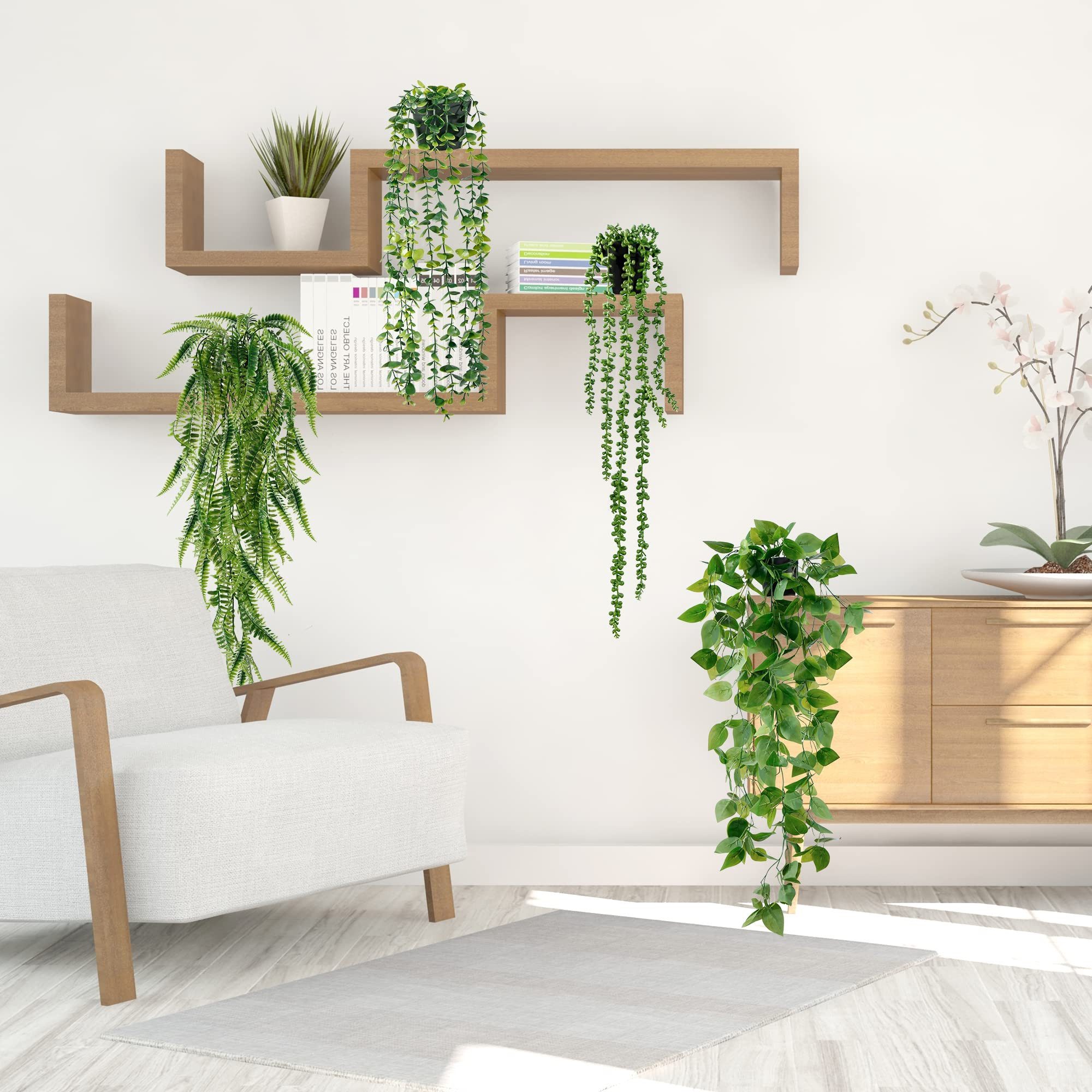 Kunstranke Kunstpflanze Set mit 4 künstlichen Hängepflanzen, Minicloss, für Büro, Wohnzimmer, Badezimmer, Innen- und Außendekoration