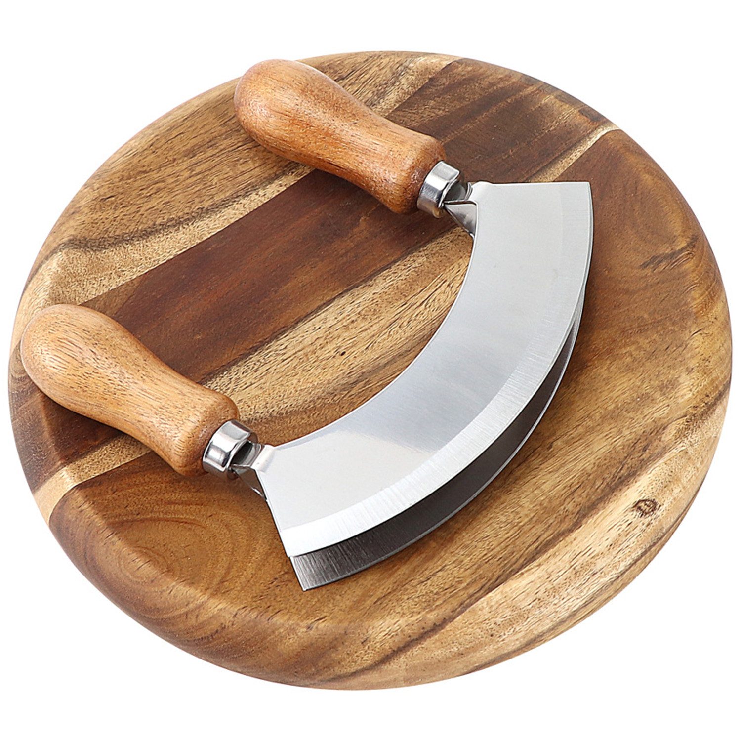 Refined Living Wiegemesser Doppelklinge Edelstahl Wiegemesser mit Schneidebrett, kräuterschneider, kräuterschneider Kräuterschneidebrett Hackmesser Biegemesser Käse