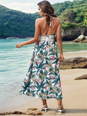 AFAZ New Trading UG Sommerkleid Sommerliches Damen-Resort-Kleid mit botanischem Print und Trägern