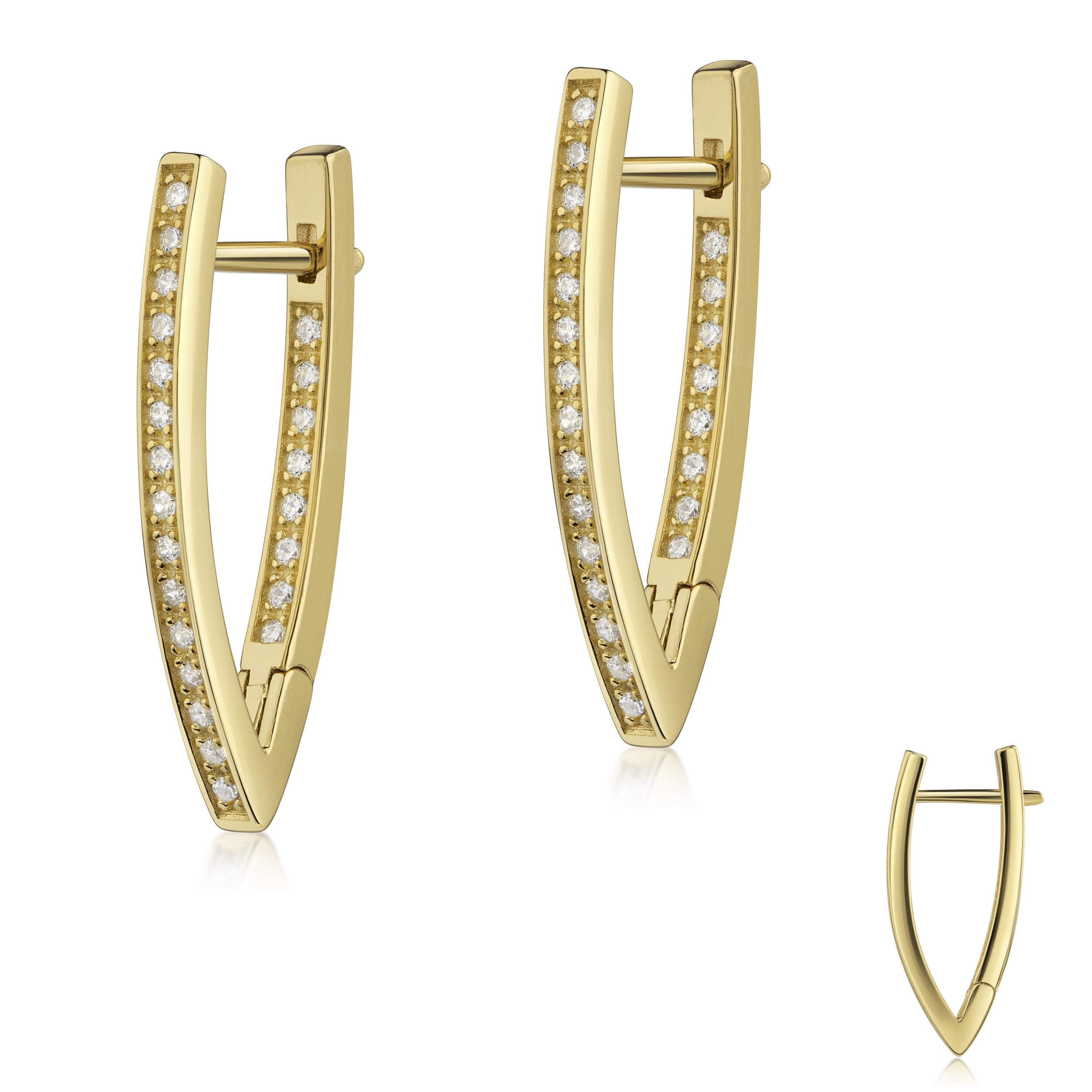 Firetti Paar Creolen Schmuck Geschenk Silber 925 Ohrschmuck Ohrringe Dreieck, Made in Germany - mit Zirkonia (synth)