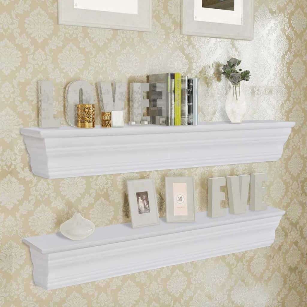 furnicato Wandregal Wandregale Barockstil 61x9,5x9 cm Weiß MDF 2er-Set, 1-tlg., Stabile Regalbretter mit Stauraum für Bücher im Wohnzimmer