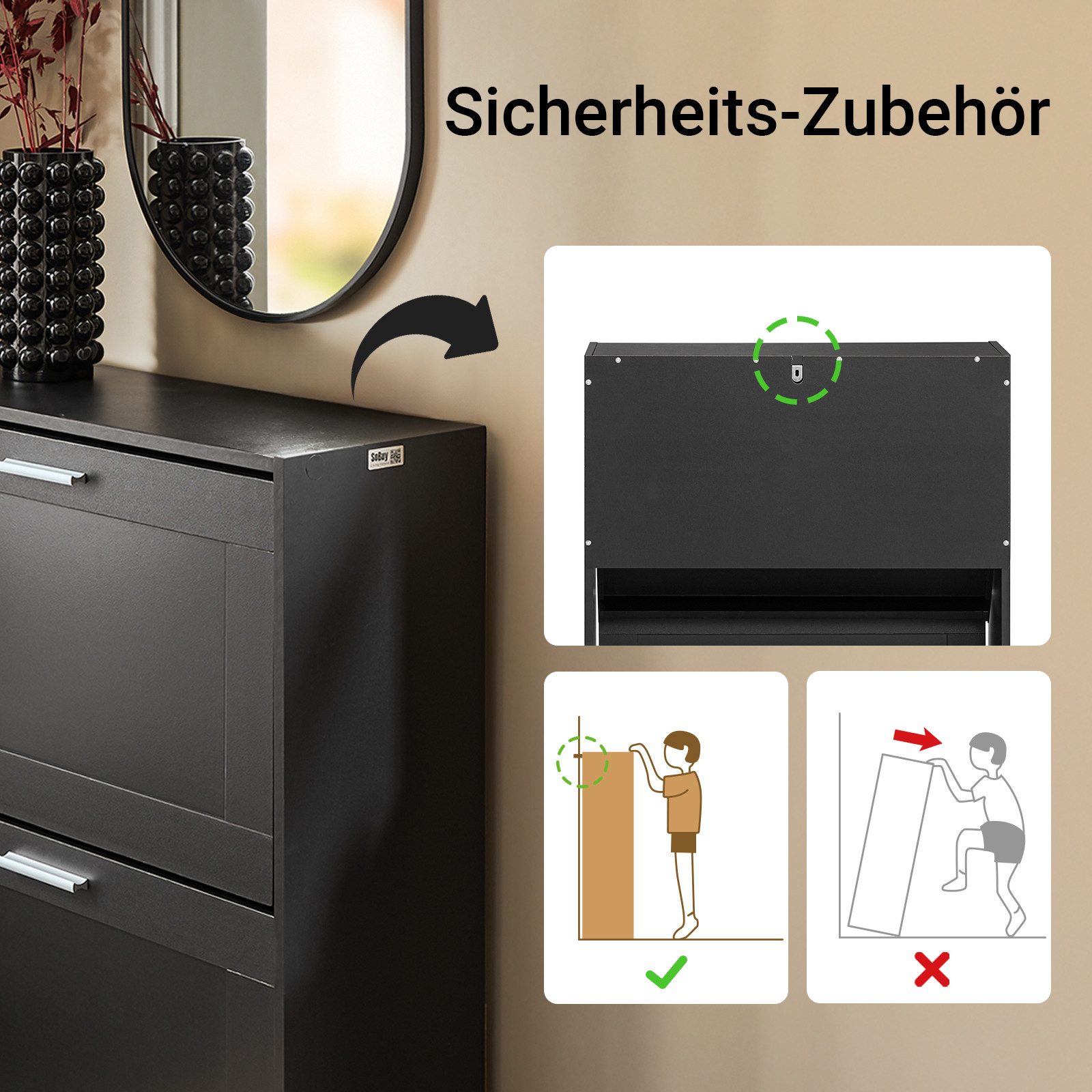 SoBuy Schuhschrank FSR137, Schuhkipper Schuhablage Schuhregal Schuhkommode mit 2 Klappen, Schuhschrank schmal, perfekt für schmale Flure, 12 Paar – Bild 5 von 5