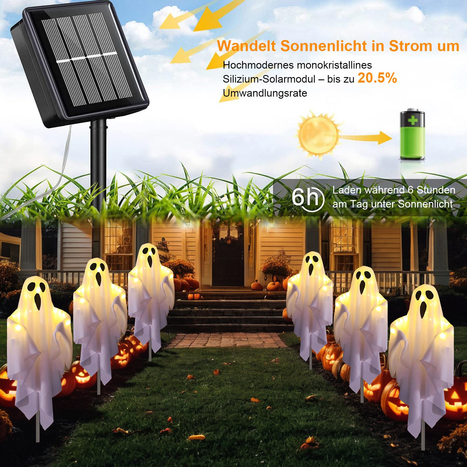 Jibenhome LED Dekolicht 6er Set Solar Geisterlicht Halloween Outdoor Solar günstig online kaufen