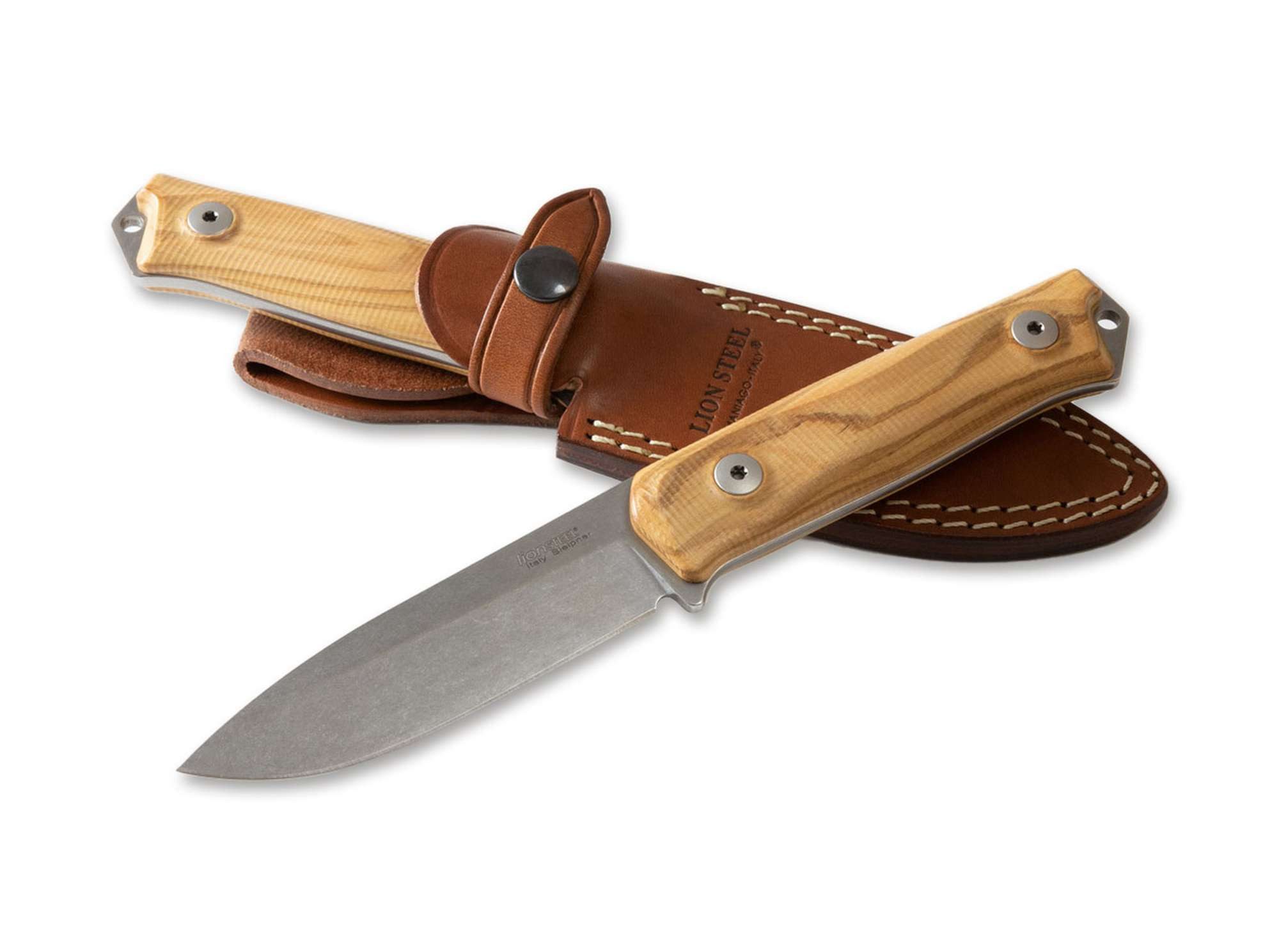 LionSteel Taschenmesser Feststehendes Messer B41 Bushcraft Olive Wood
