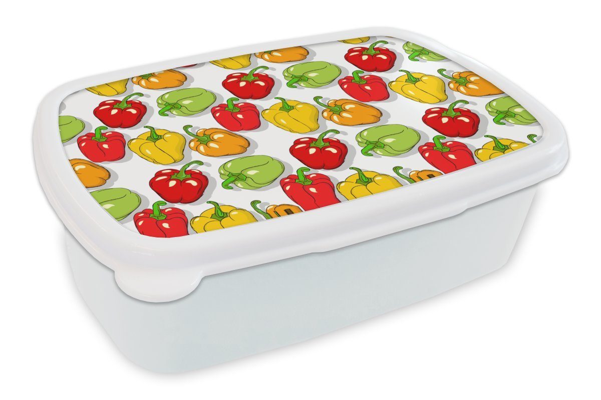 MuchoWow Lunchbox Muster - Lebensmittel - Paprika, Kunststoff, (2-tlg), Brotbox für Kinder und Erwachsene, Brotdose, für Jungs und Mädchen weiß | Lunchboxen